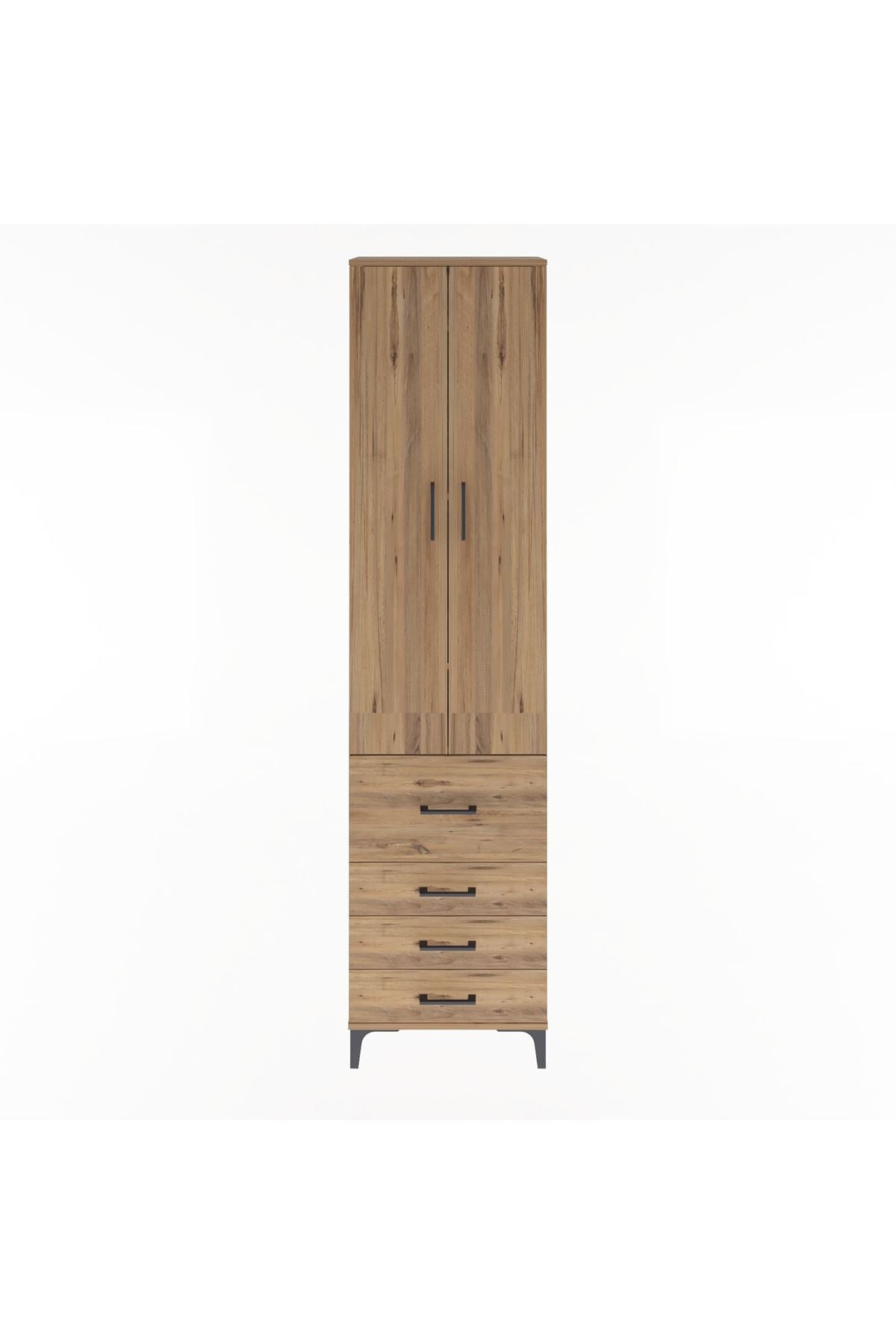 Arges Dolap 4 Raflı 4 Çekmeceli 2 Kapaklı 60x30x243 Çam-Çam