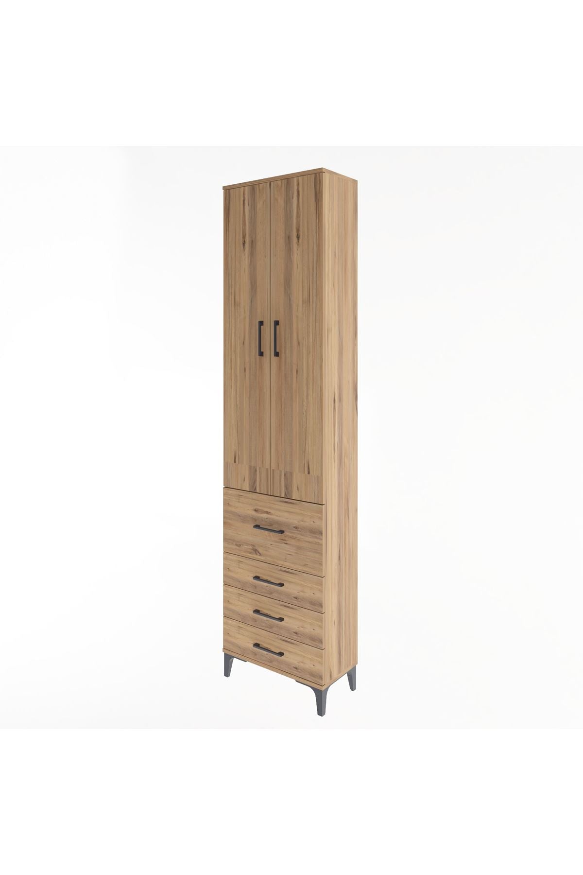 Arges Dolap 4 Raflı 4 Çekmeceli 2 Kapaklı 60x30x243 Çam-Çam