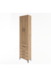 Arges Dolap 4 Raflı 4 Çekmeceli 2 Kapaklı 60x30x243 Çam-Çam