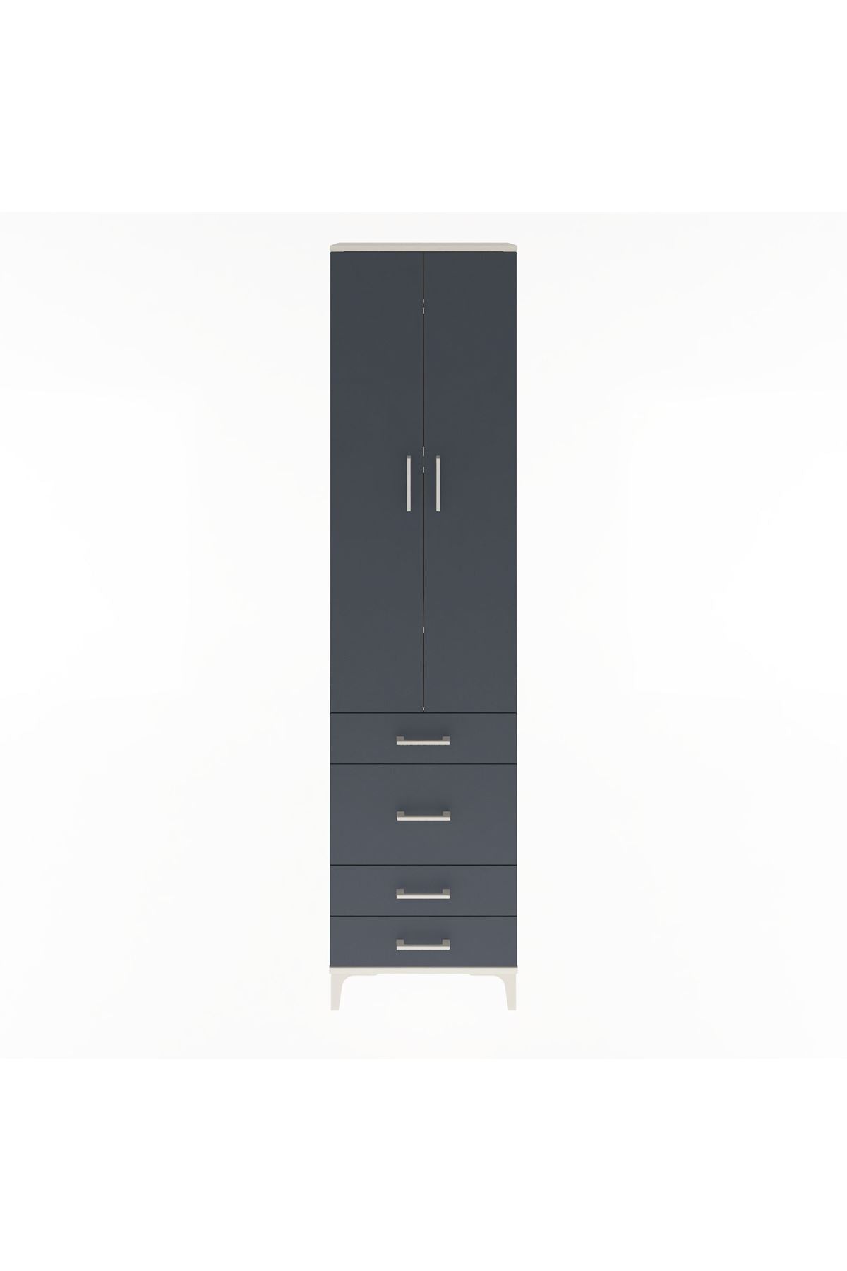 Arges Dolap 4 Raflı 4 Çekmeceli 2 Kapaklı 60x30x243 Aytaşı-Antrasit
