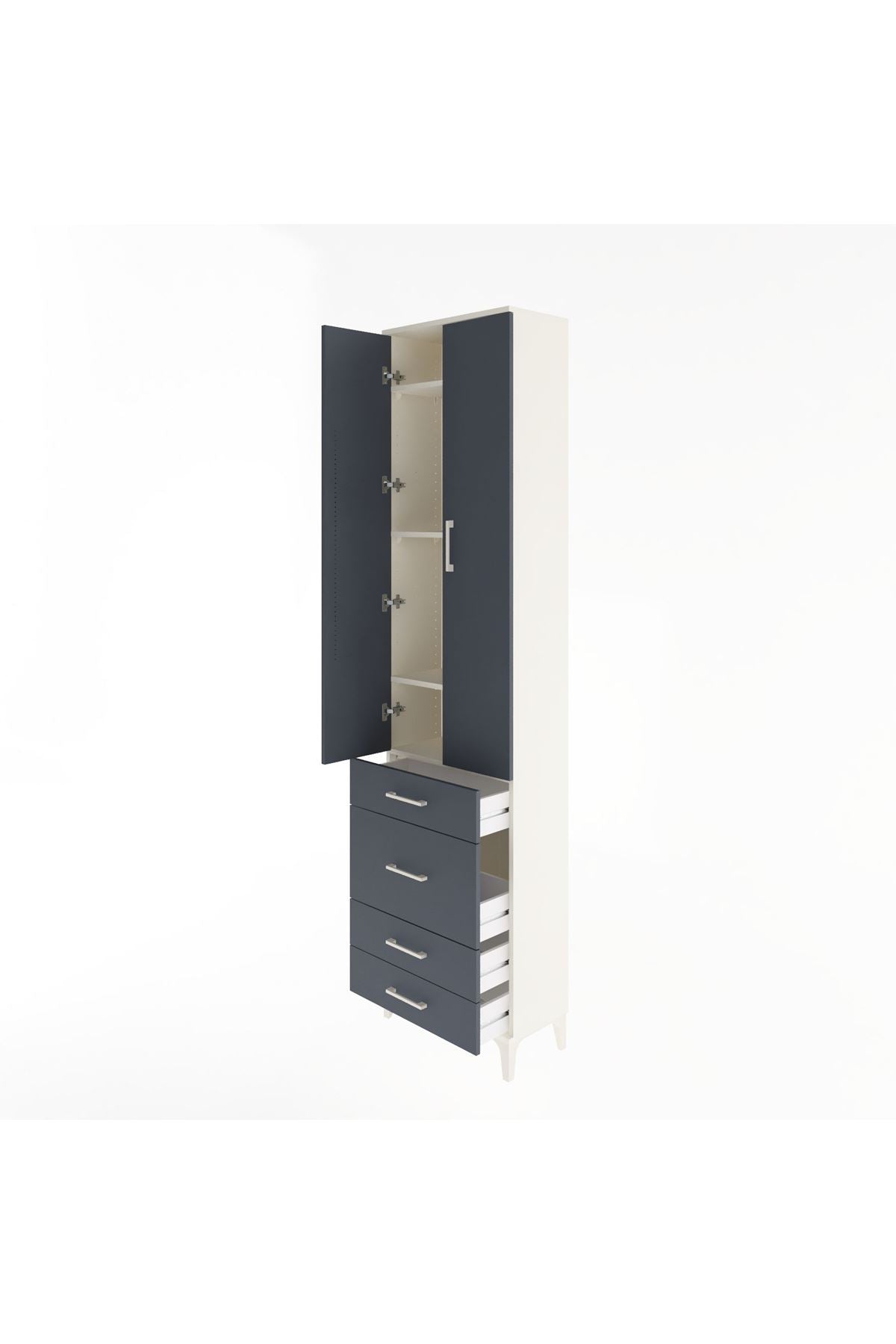 Arges Dolap 4 Raflı 4 Çekmeceli 2 Kapaklı 60x30x243 Aytaşı-Antrasit