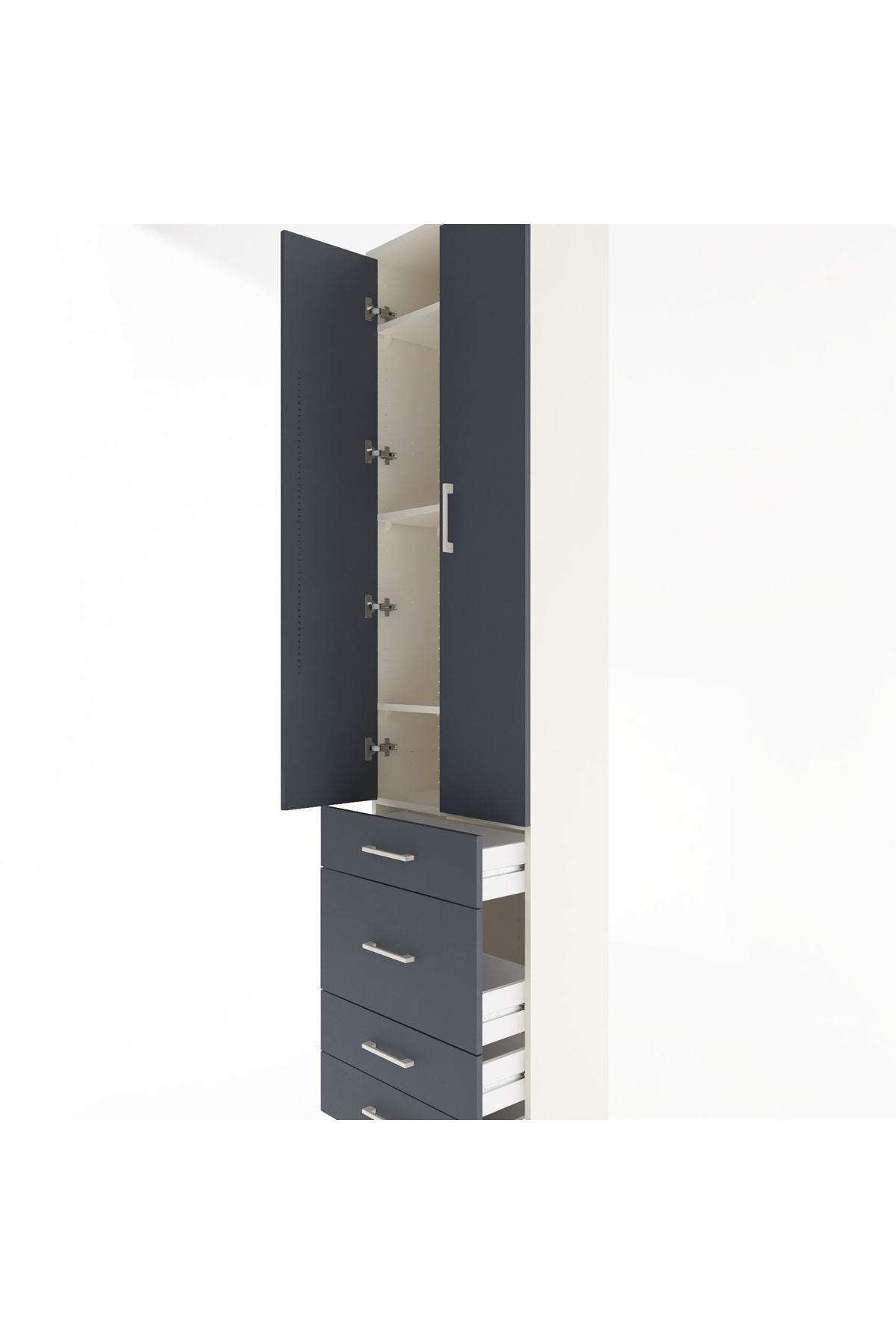 Arges Dolap 4 Raflı 4 Çekmeceli 2 Kapaklı 60x30x243 Aytaşı-Antrasit