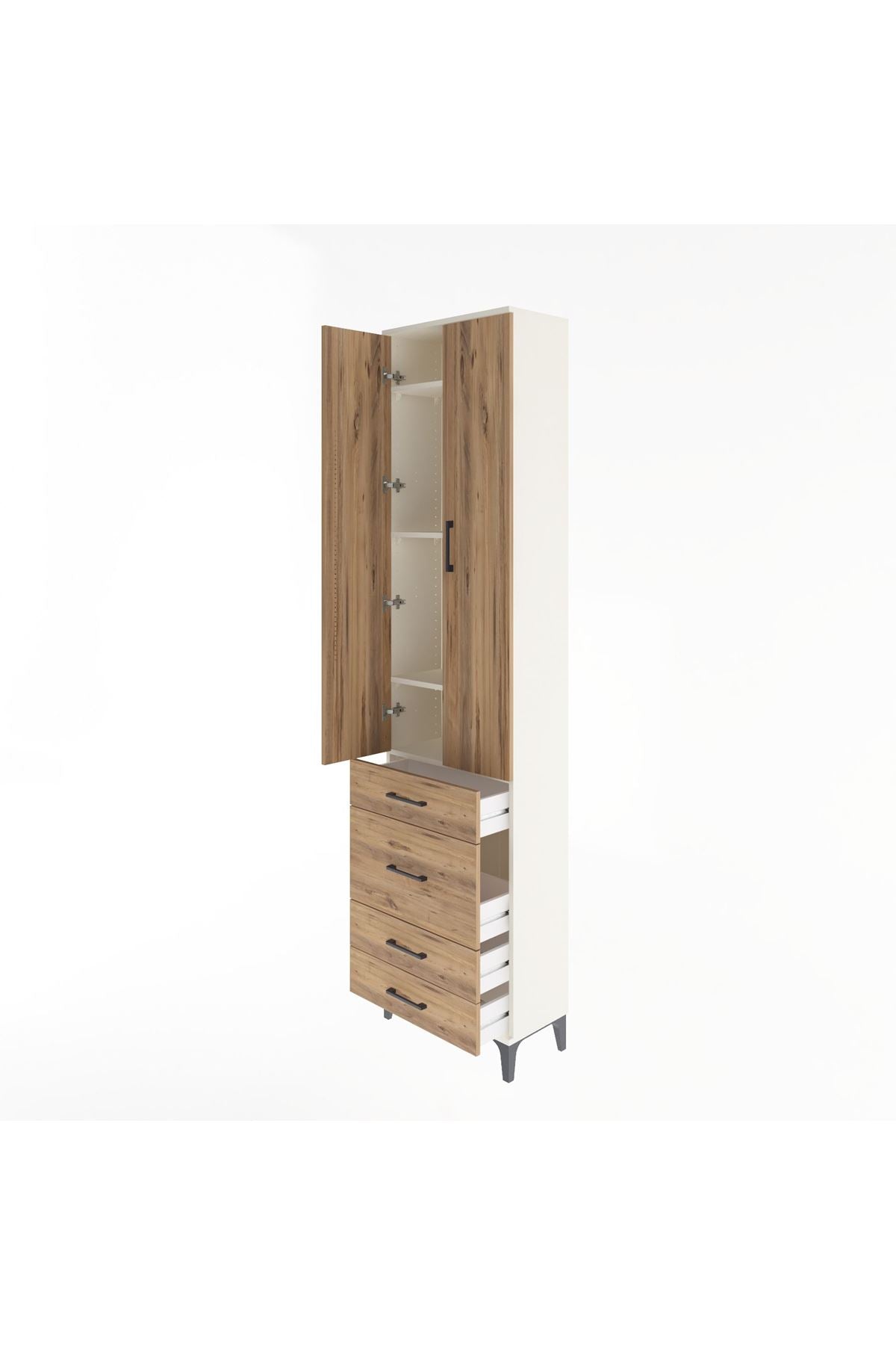 Arges Dolap 4 Raflı 4 Çekmeceli 2 Kapaklı 60x30x243 Aytaşı-Çam