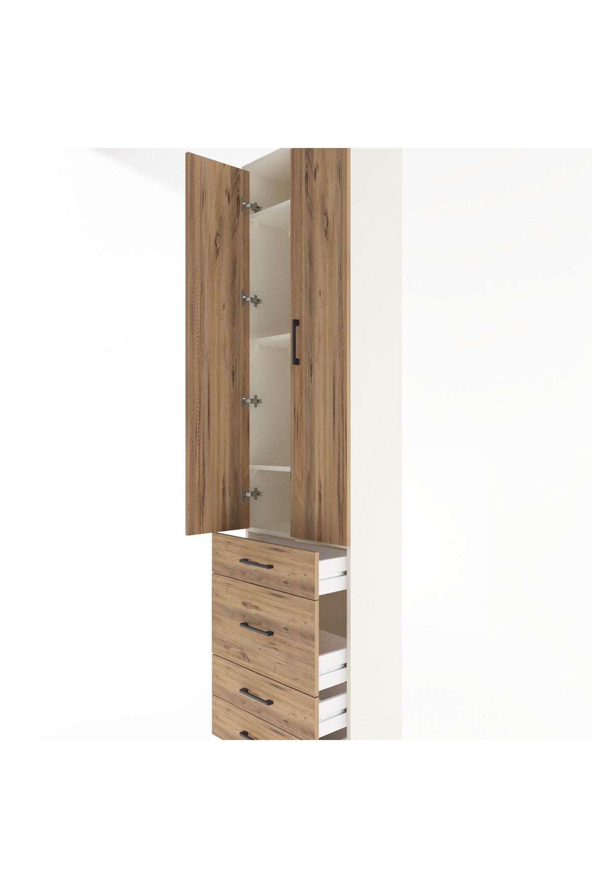 Arges Dolap 4 Raflı 4 Çekmeceli 2 Kapaklı 60x30x243 Aytaşı-Çam