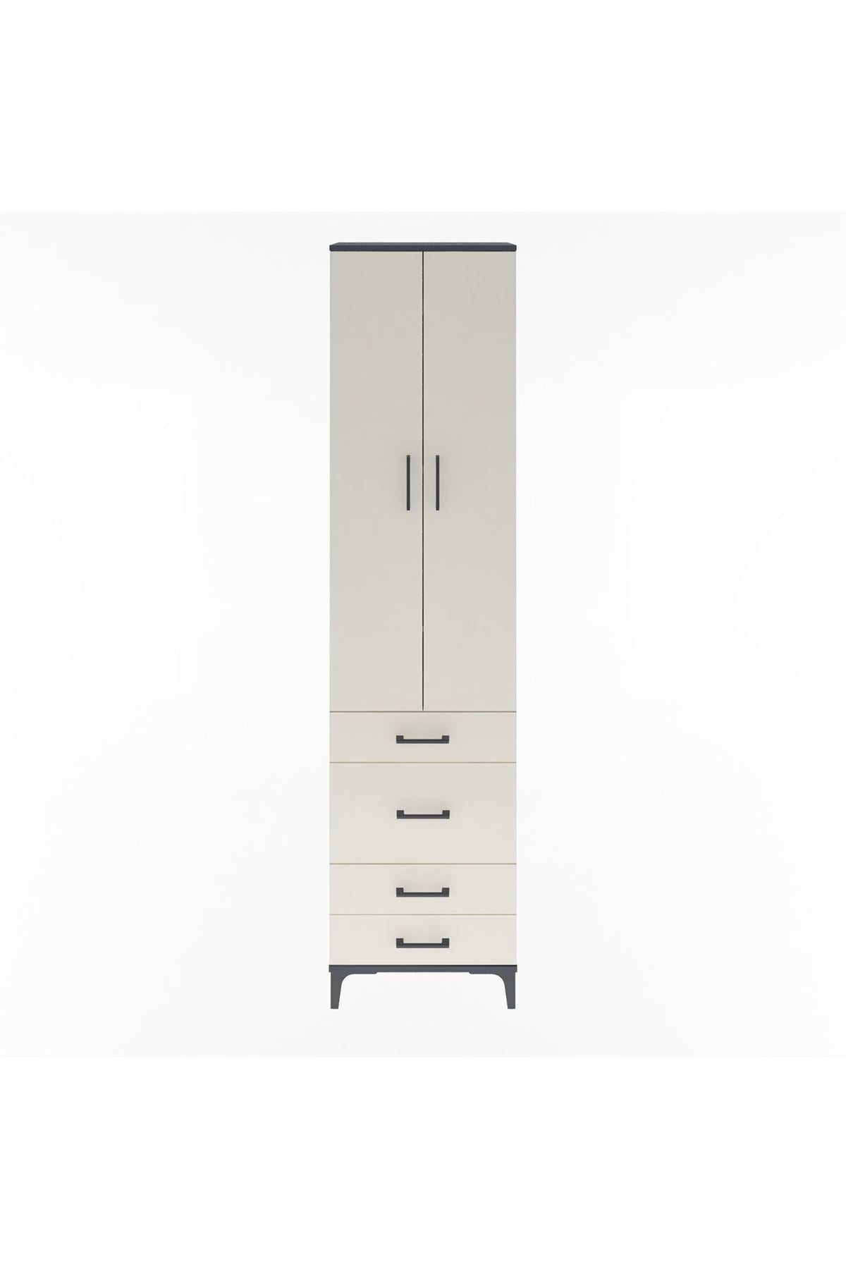 Arges Dolap 4 Raflı 4 Çekmeceli 2 Kapaklı 60x30x243 Antrasit-Aytaşı