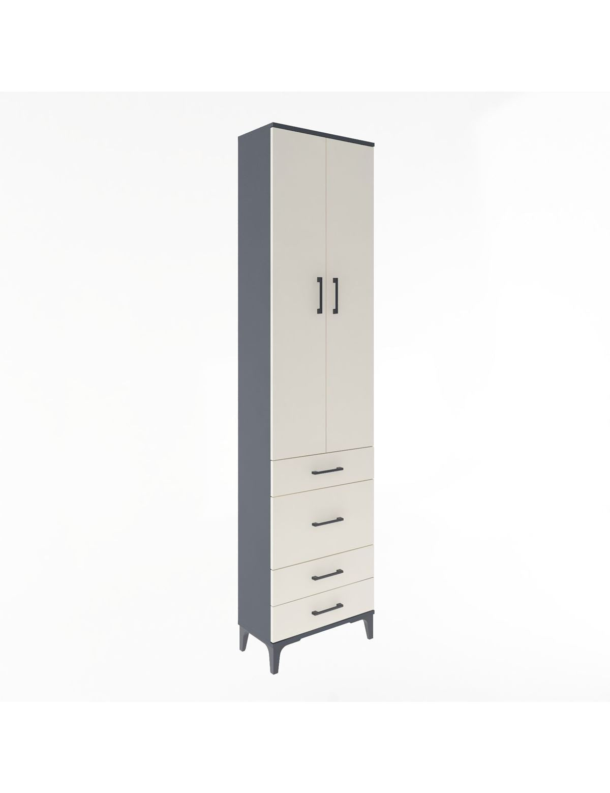 Arges Dolap 4 Raflı 4 Çekmeceli 2 Kapaklı 60x30x243 Antrasit-Aytaşı