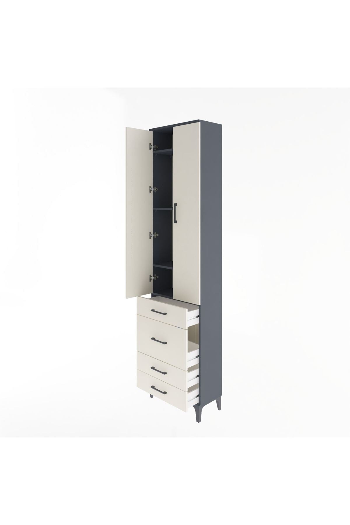 Arges Dolap 4 Raflı 4 Çekmeceli 2 Kapaklı 60x30x243 Antrasit-Aytaşı