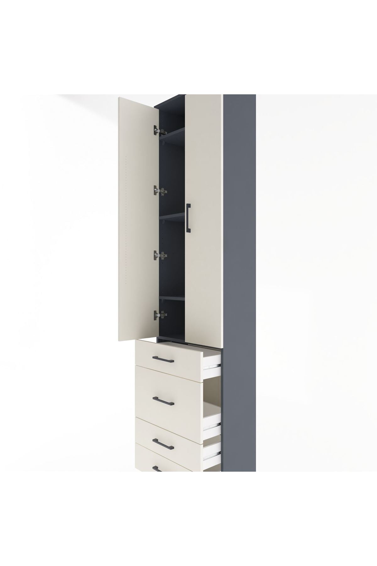 Arges Dolap 4 Raflı 4 Çekmeceli 2 Kapaklı 60x30x243 Antrasit-Aytaşı