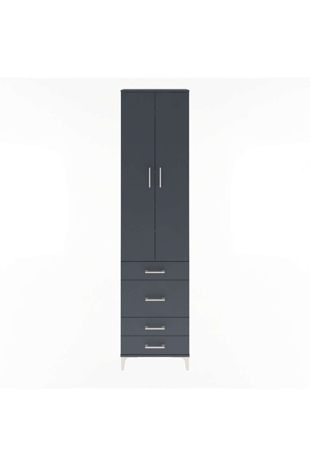 Arges Dolap 4 Raflı 4 Çekmeceli 2 Kapaklı 60x30x243 Antrasit-Antrasit