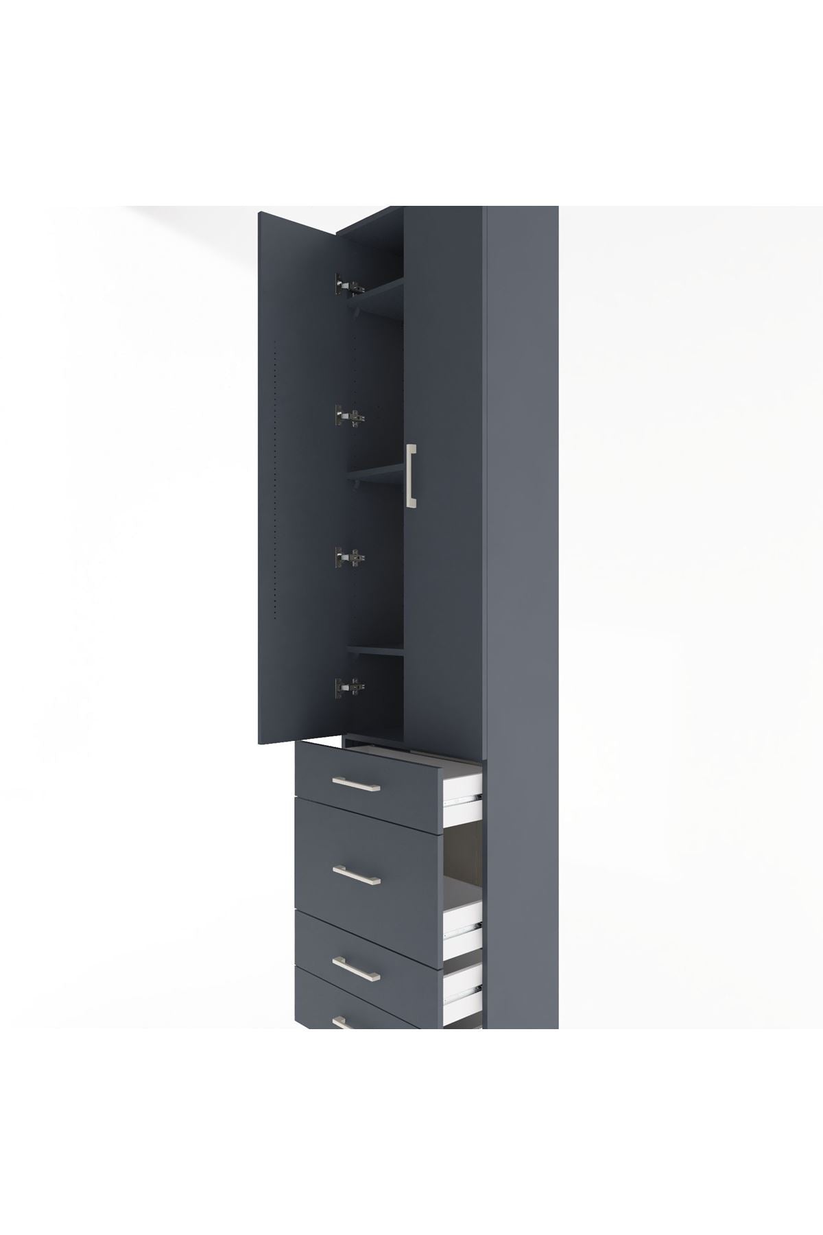 Arges Dolap 4 Raflı 4 Çekmeceli 2 Kapaklı 60x30x243 Antrasit-Antrasit
