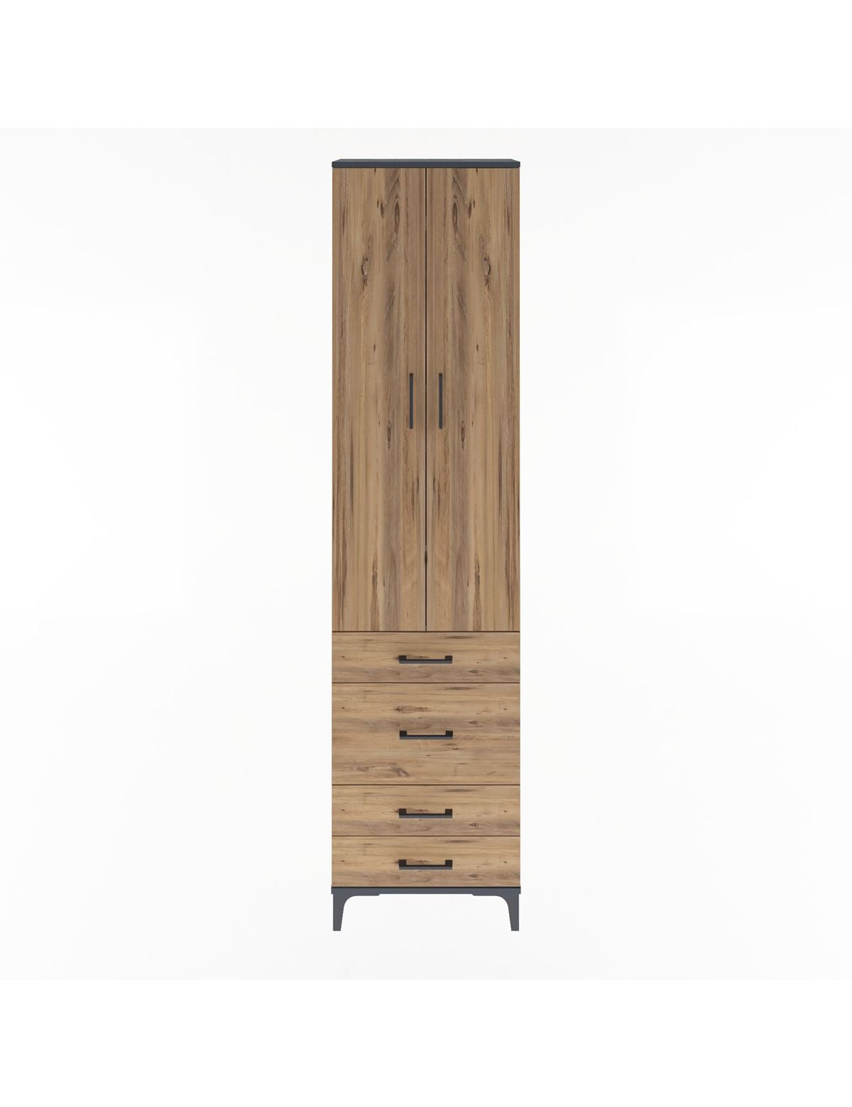 Arges Dolap 4 Raflı 4 Çekmeceli 2 Kapaklı 60x30x243 Antrasit-Çam