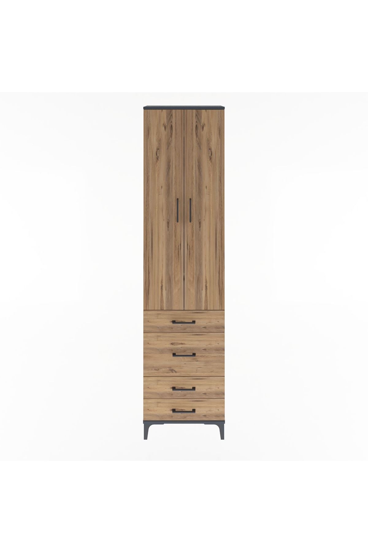 Arges Dolap 4 Raflı 4 Çekmeceli 2 Kapaklı 60x30x243 Antrasit-Çam