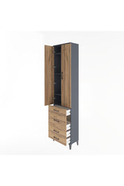 Arges Dolap 4 Raflı 4 Çekmeceli 2 Kapaklı 60x30x243 Antrasit-Çam