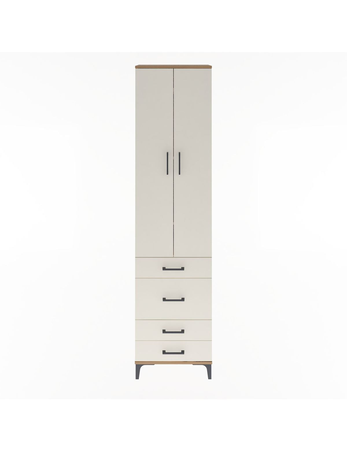 Arges Dolap 4 Raflı 4 Çekmeceli 2 Kapaklı 60x30x243 Çam-Aytaşı