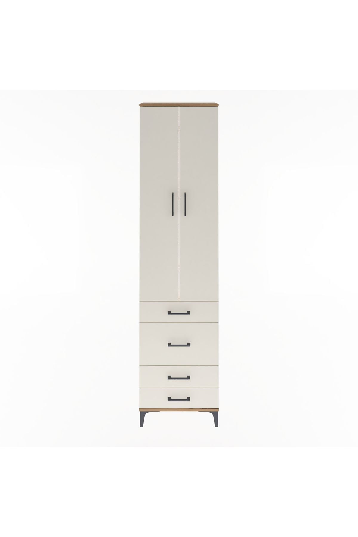 Arges Dolap 4 Raflı 4 Çekmeceli 2 Kapaklı 60x30x243 Çam-Aytaşı