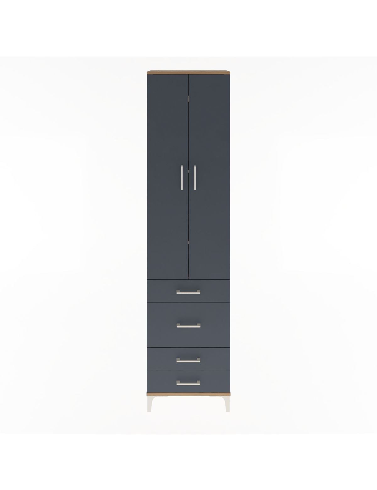 Arges Dolap 4 Raflı 4 Çekmeceli 2 Kapaklı 60x30x243 Çam-Antrasit