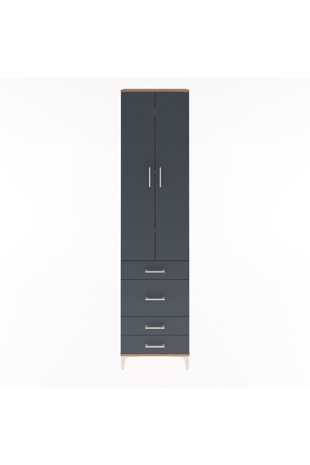 Arges Dolap 4 Raflı 4 Çekmeceli 2 Kapaklı 60x30x243 Çam-Antrasit