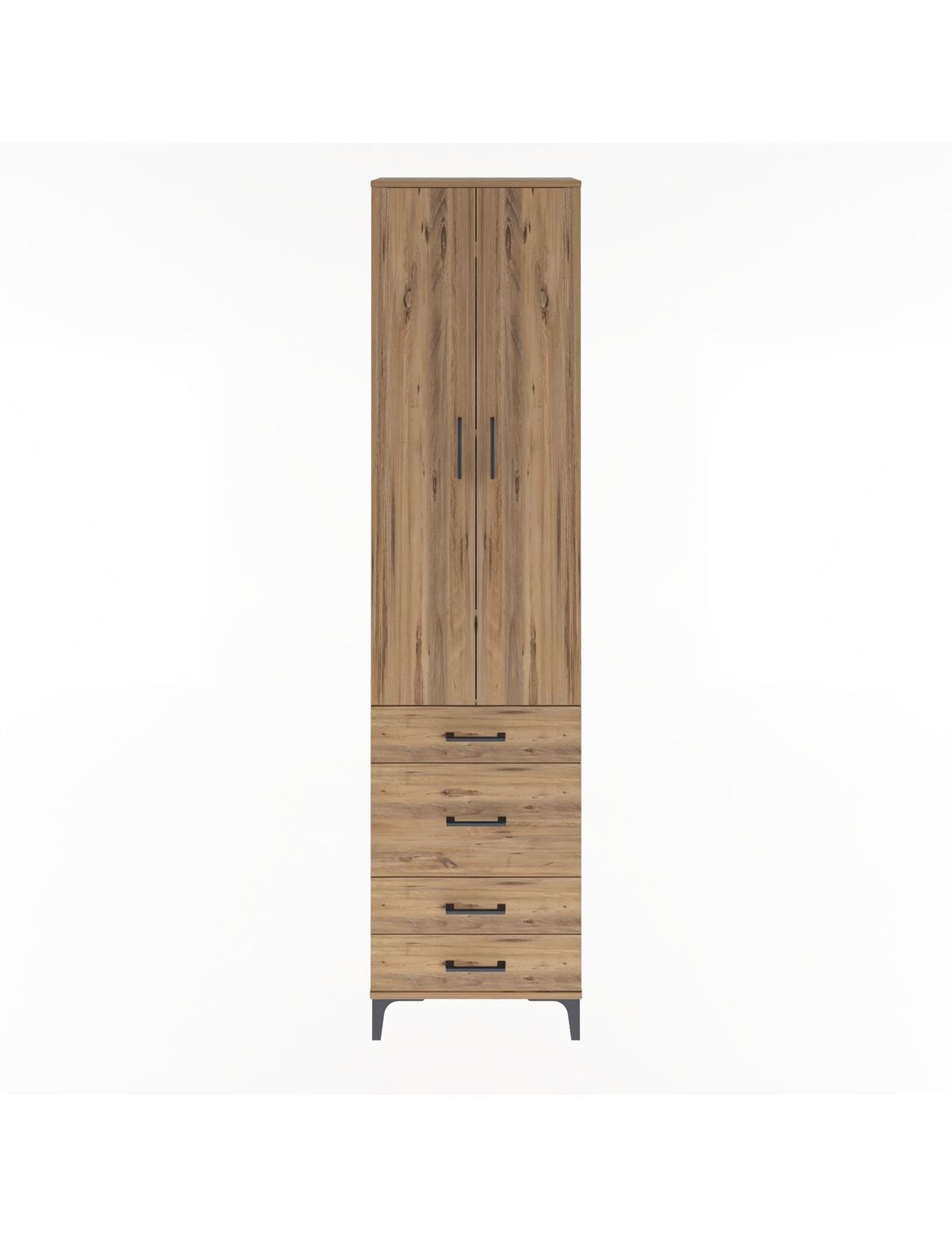 Arges Dolap 4 Raflı 4 Çekmeceli 2 Kapaklı 60x30x243 Çam-Çam