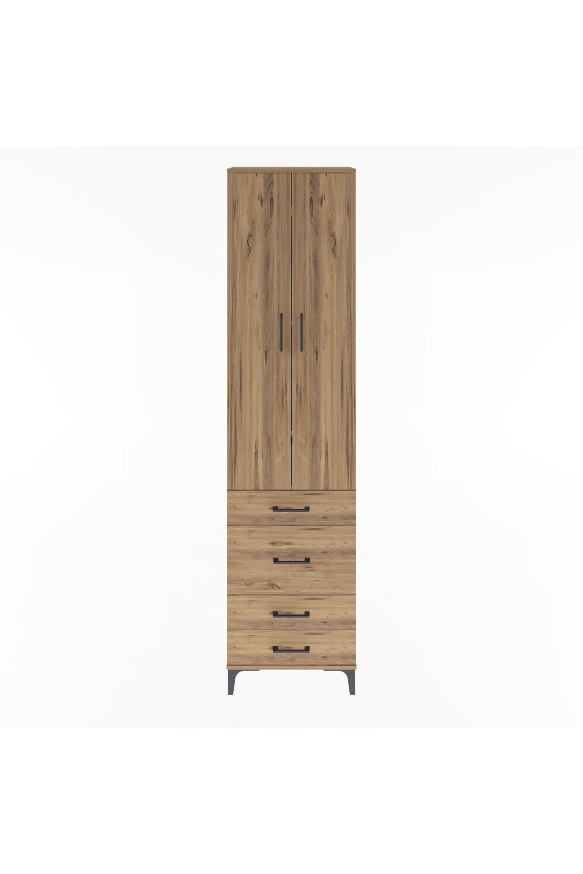 Arges Dolap 4 Raflı 4 Çekmeceli 2 Kapaklı 60x30x243 Çam-Çam