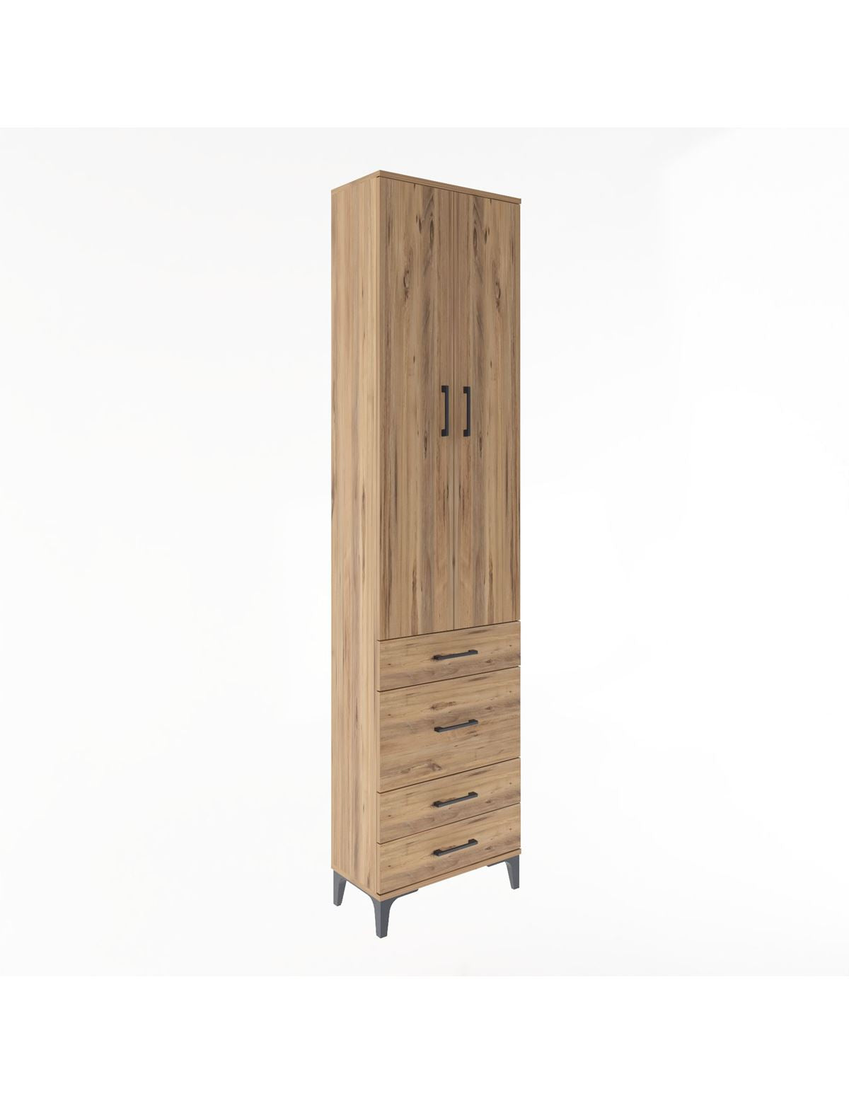 Arges Dolap 4 Raflı 4 Çekmeceli 2 Kapaklı 60x30x243 Çam-Çam