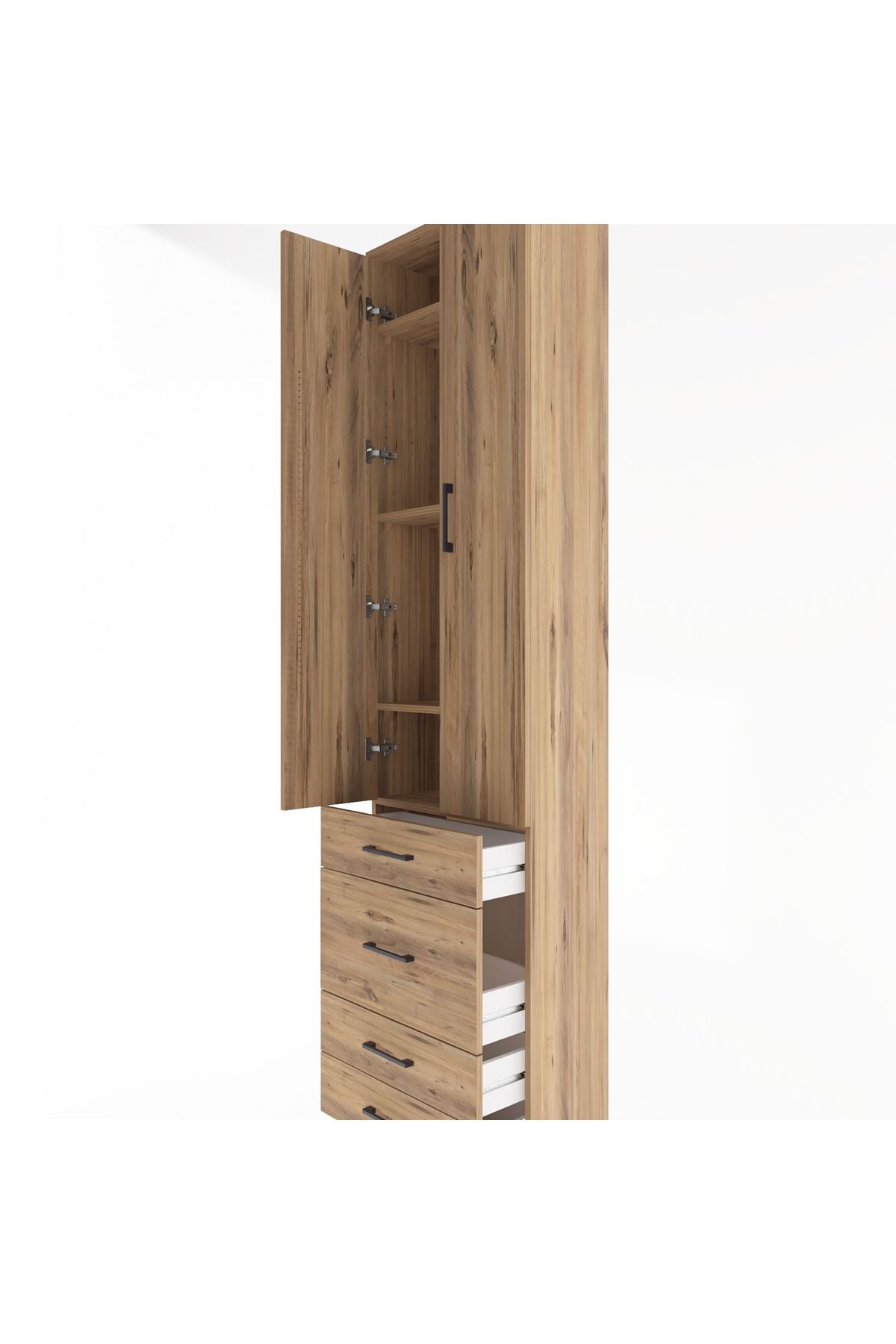 Arges Dolap 4 Raflı 4 Çekmeceli 2 Kapaklı 60x30x243 Çam-Çam