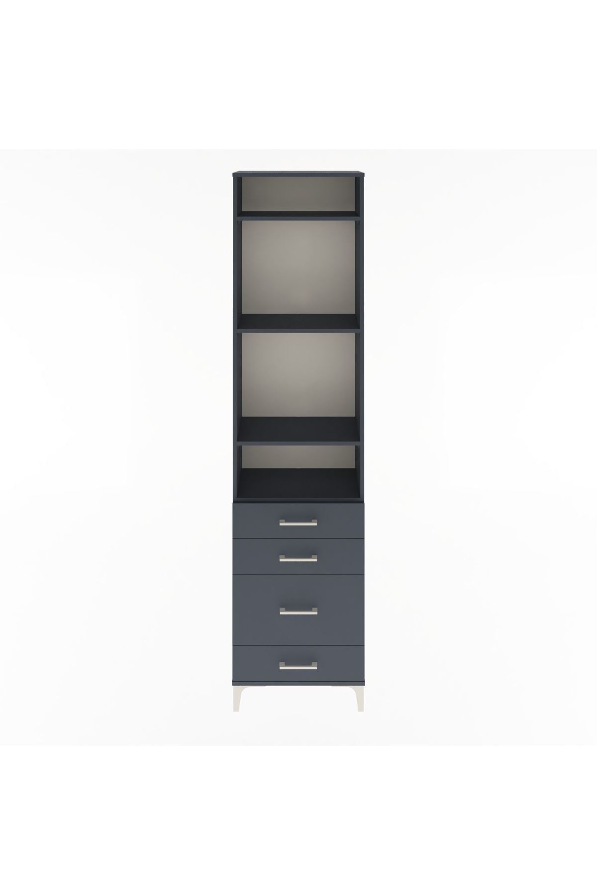 Arges Dolap 4 Raflı 4 Çekmeceli 60x30x243 Antrasit-Antrasit