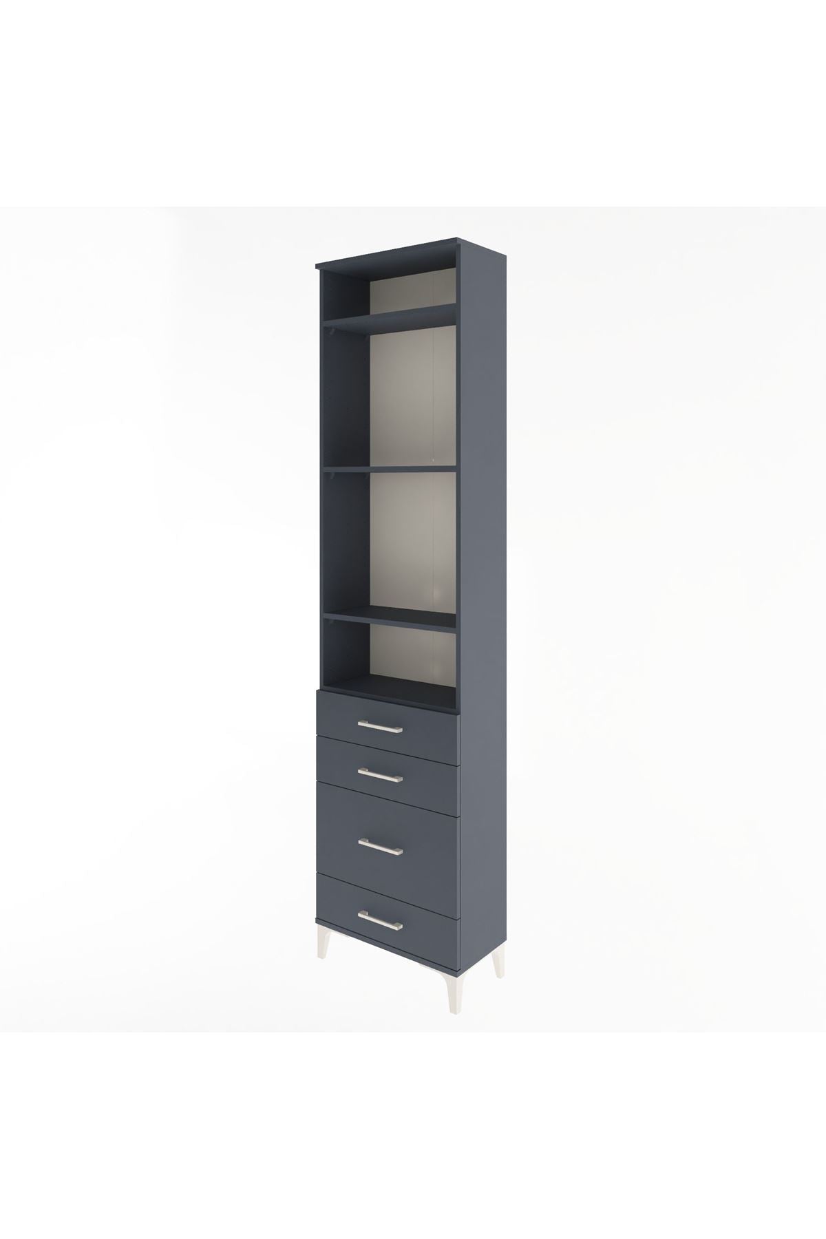 Arges Dolap 4 Raflı 4 Çekmeceli 60x30x243 Antrasit-Antrasit