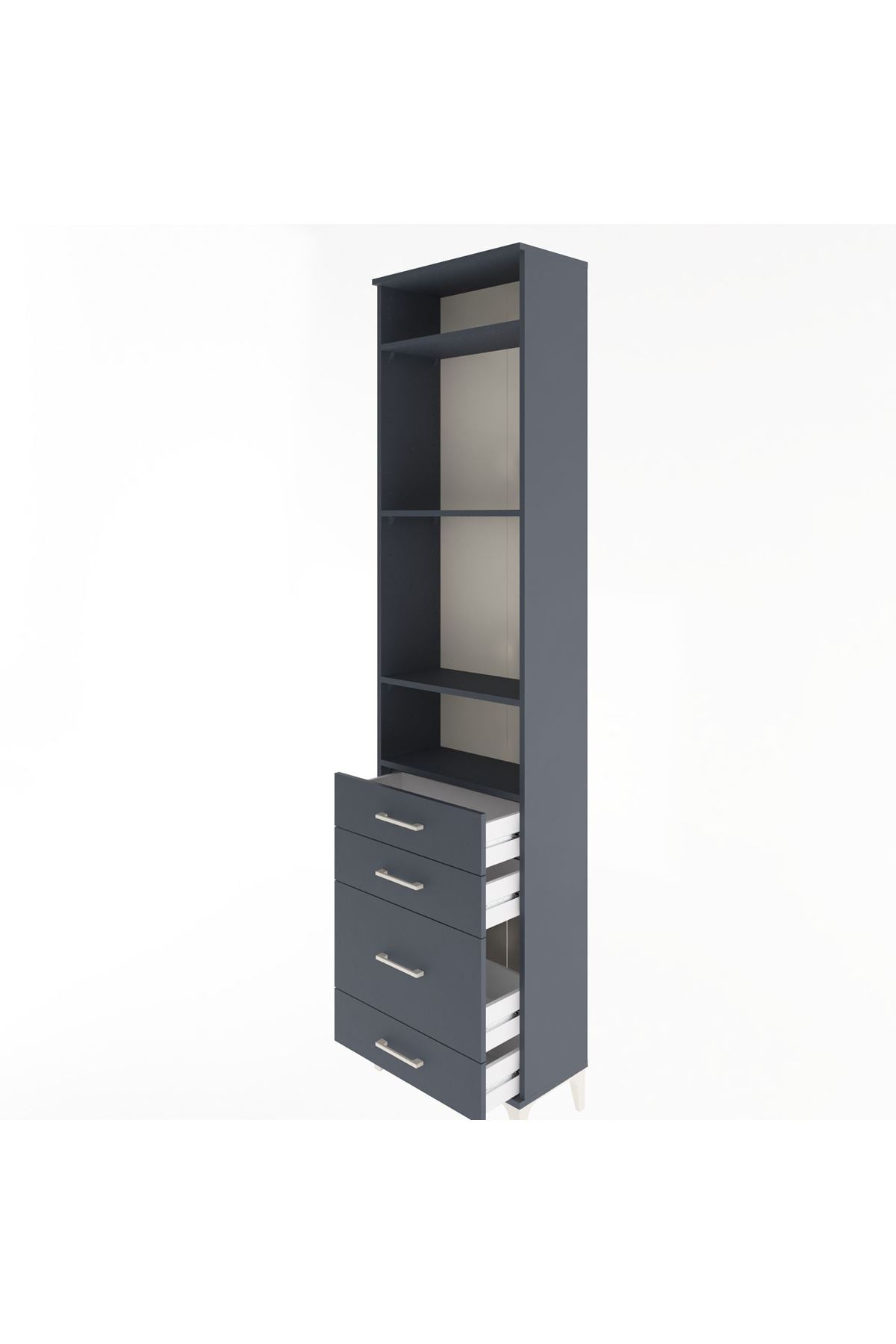 Arges Dolap 4 Raflı 4 Çekmeceli 60x30x243 Antrasit-Antrasit