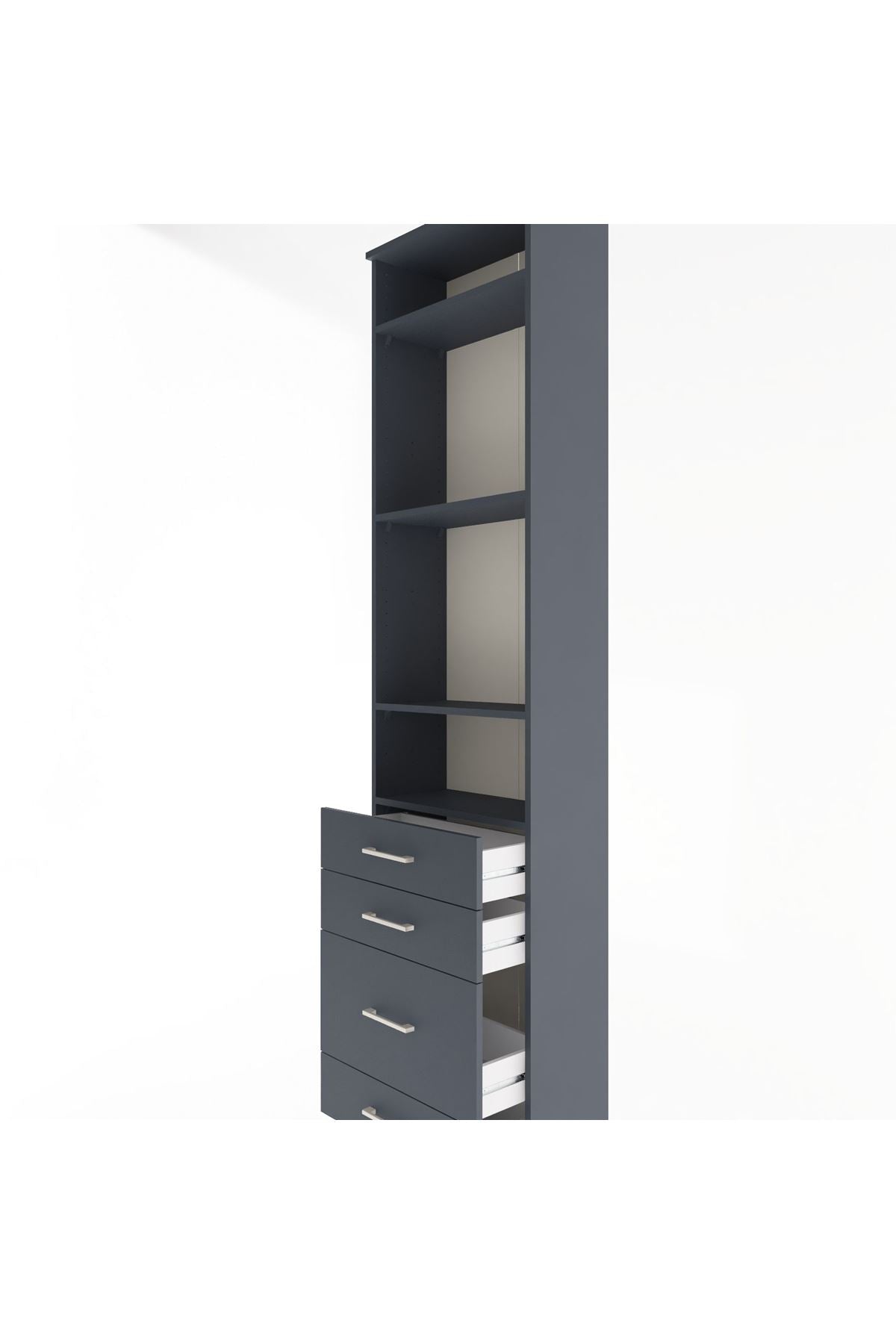 Arges Dolap 4 Raflı 4 Çekmeceli 60x30x243 Antrasit-Antrasit
