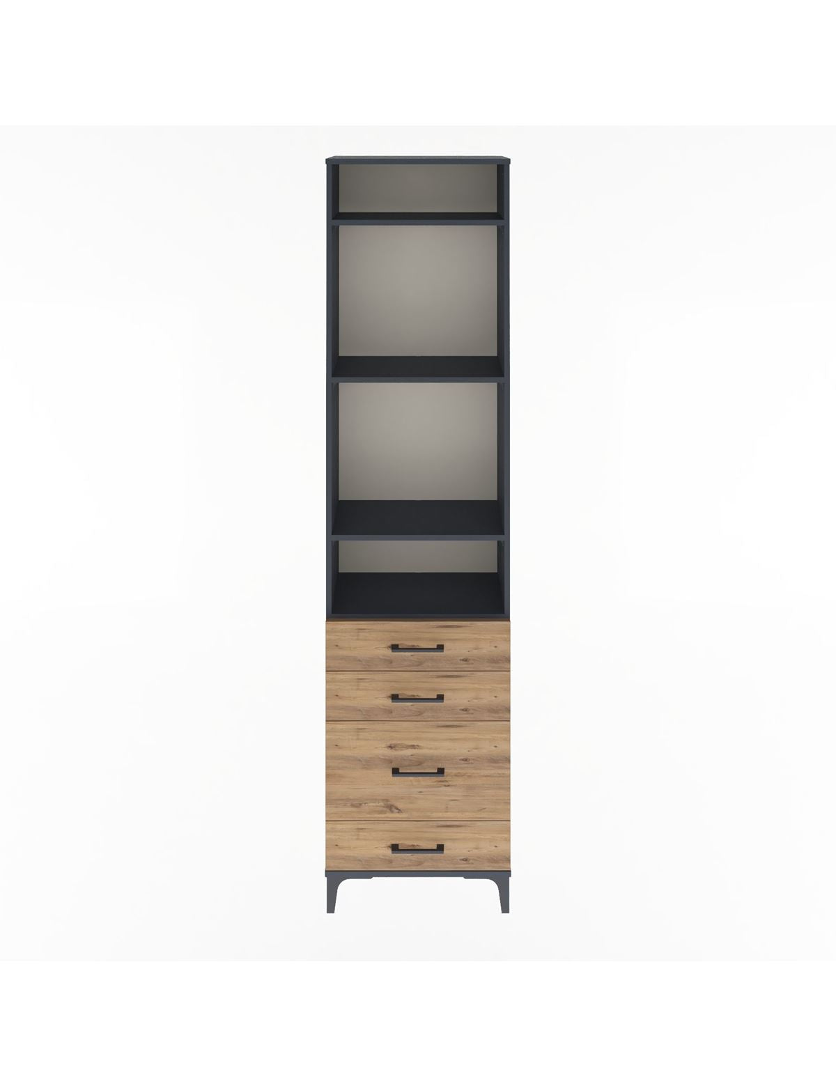 Arges Dolap 4 Raflı 4 Çekmeceli 60x30x243 Antrasit-Çam