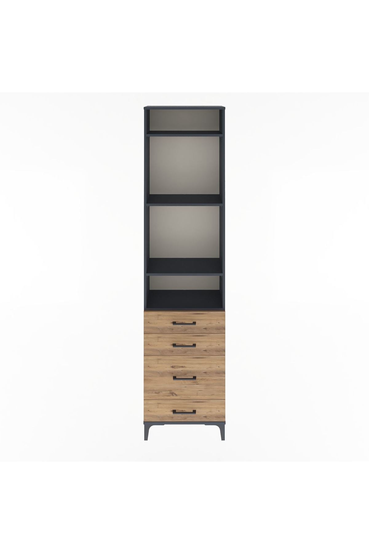 Arges Dolap 4 Raflı 4 Çekmeceli 60x30x243 Antrasit-Çam