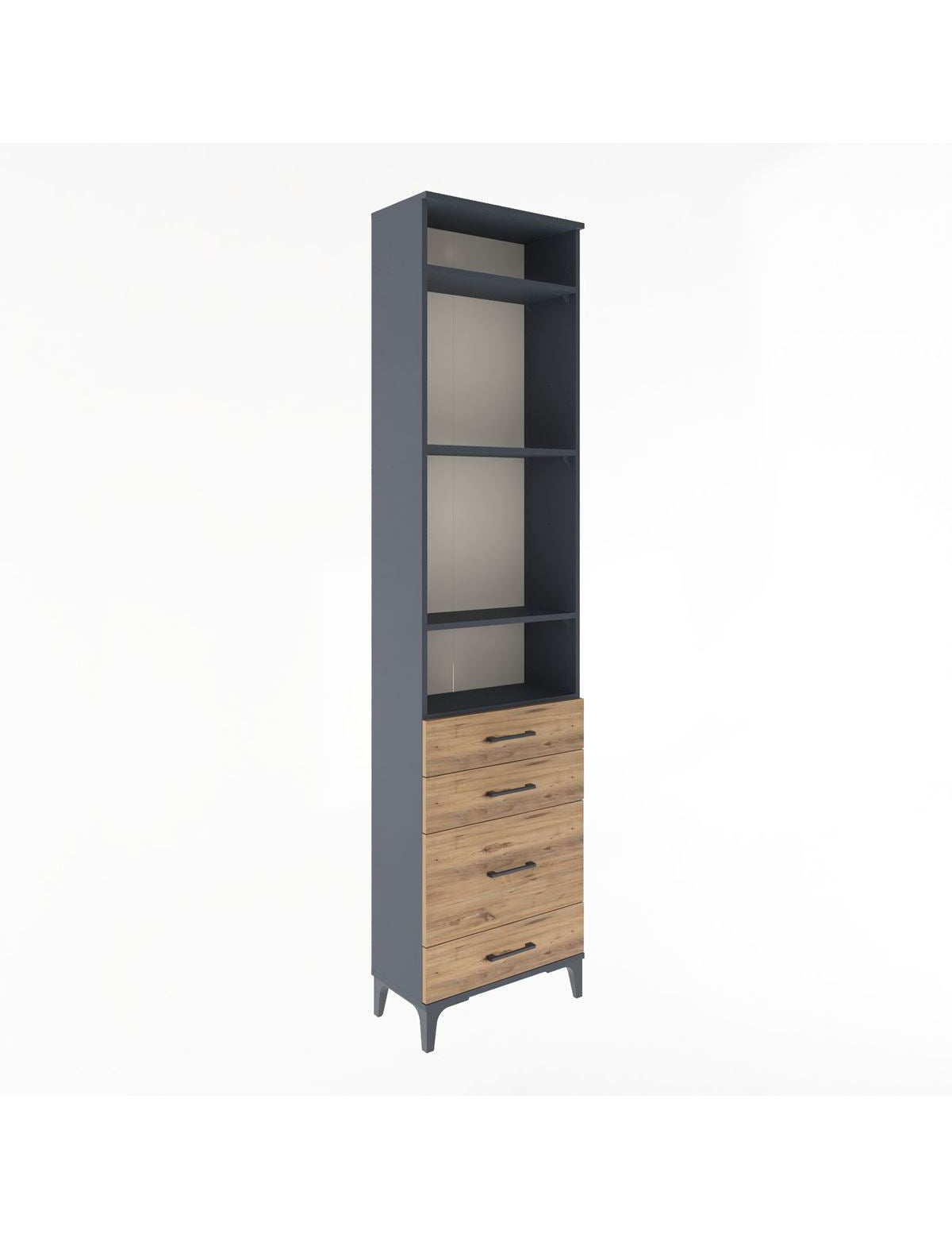 Arges Dolap 4 Raflı 4 Çekmeceli 60x30x243 Antrasit-Çam