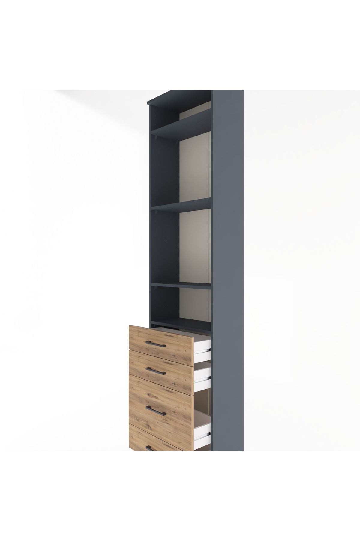 Arges Dolap 4 Raflı 4 Çekmeceli 60x30x243 Antrasit-Çam