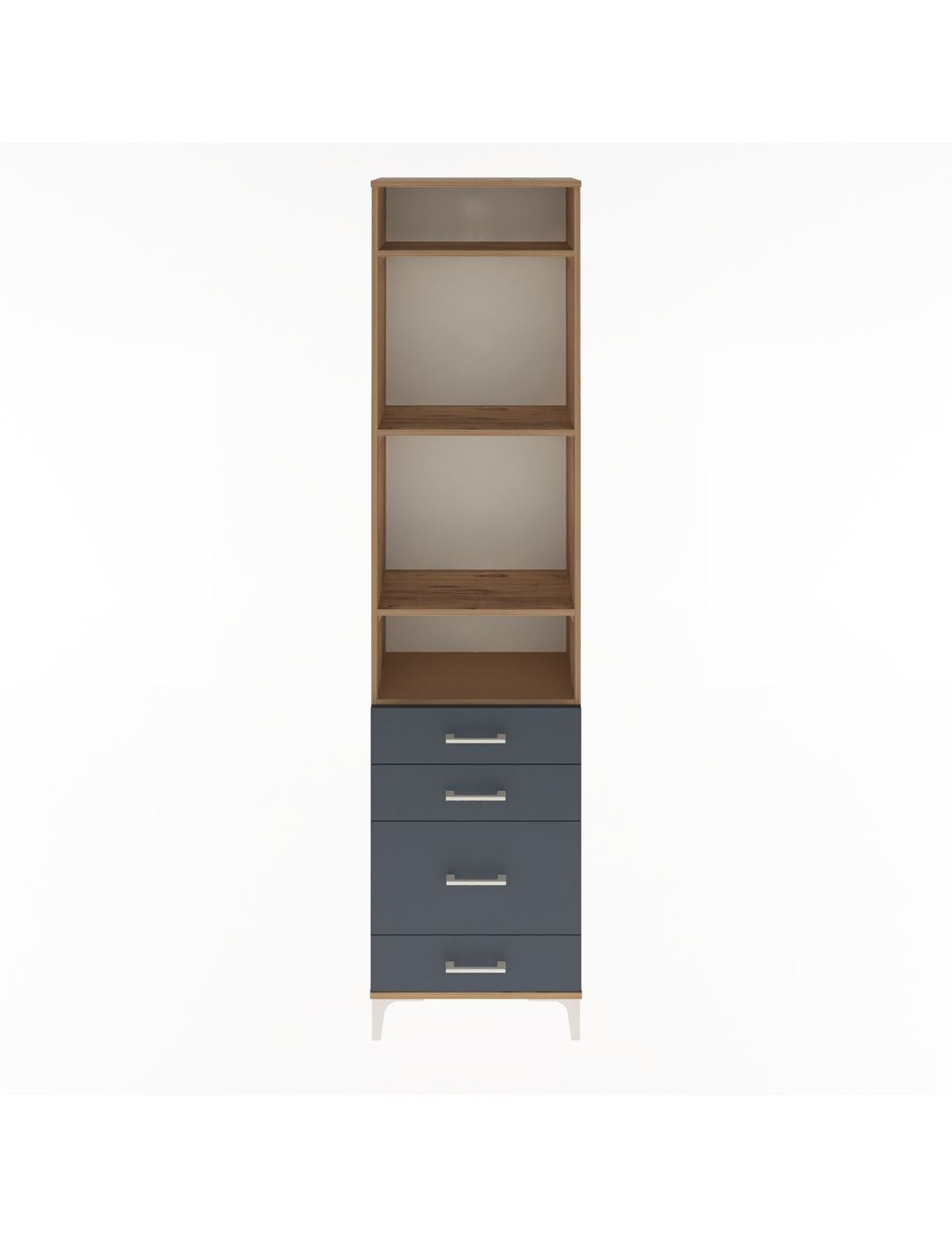 Arges Dolap 4 Raflı 4 Çekmeceli 60x30x243 Çam-Antrasit