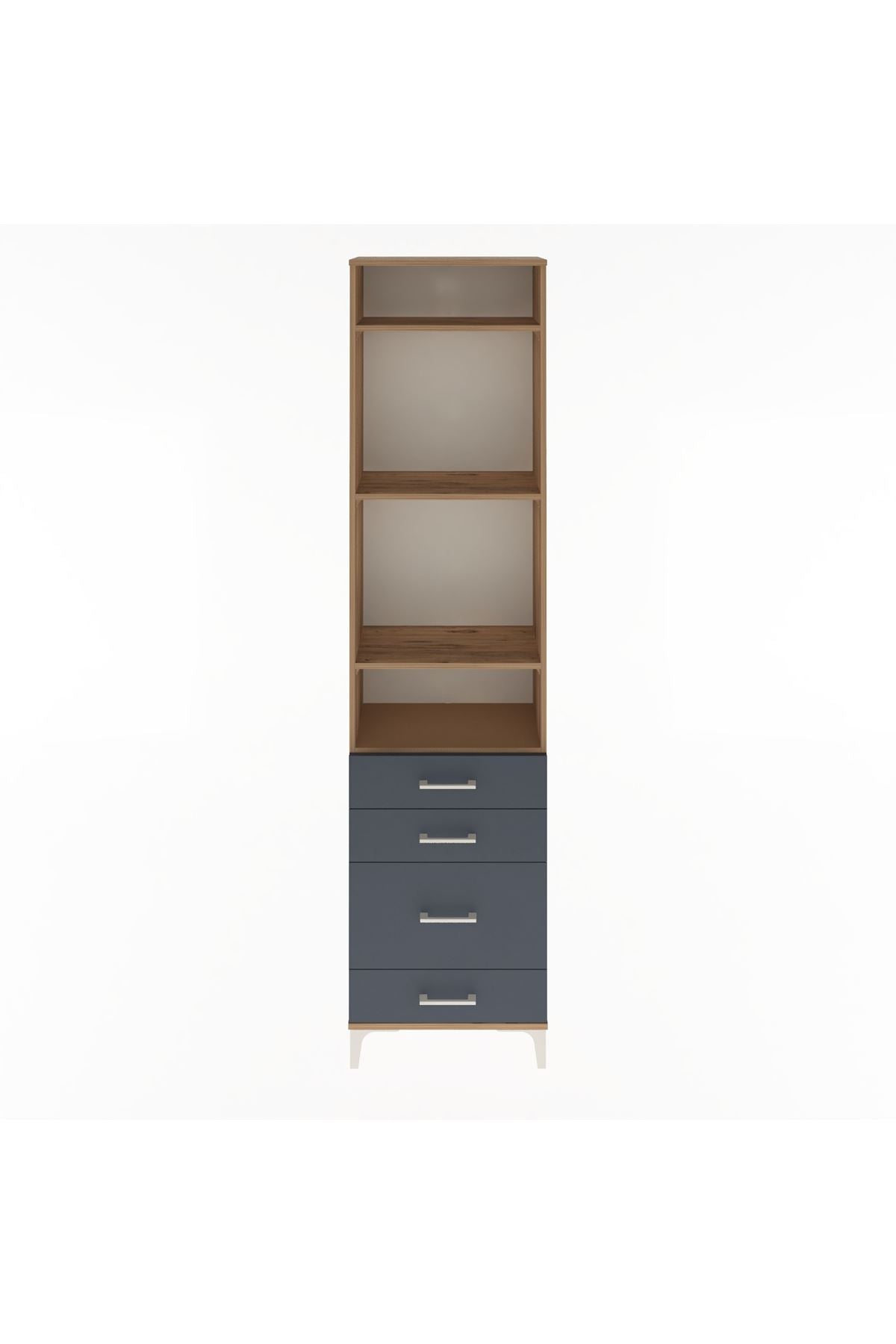 Arges Dolap 4 Raflı 4 Çekmeceli 60x30x243 Çam-Antrasit