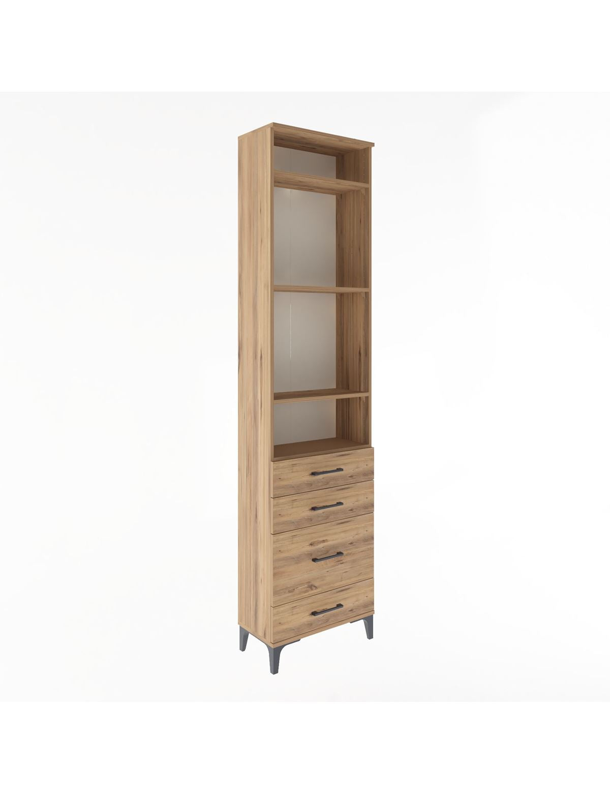 Arges Dolap 4 Raflı 4 Çekmeceli 60x30x243 Çam-Çam