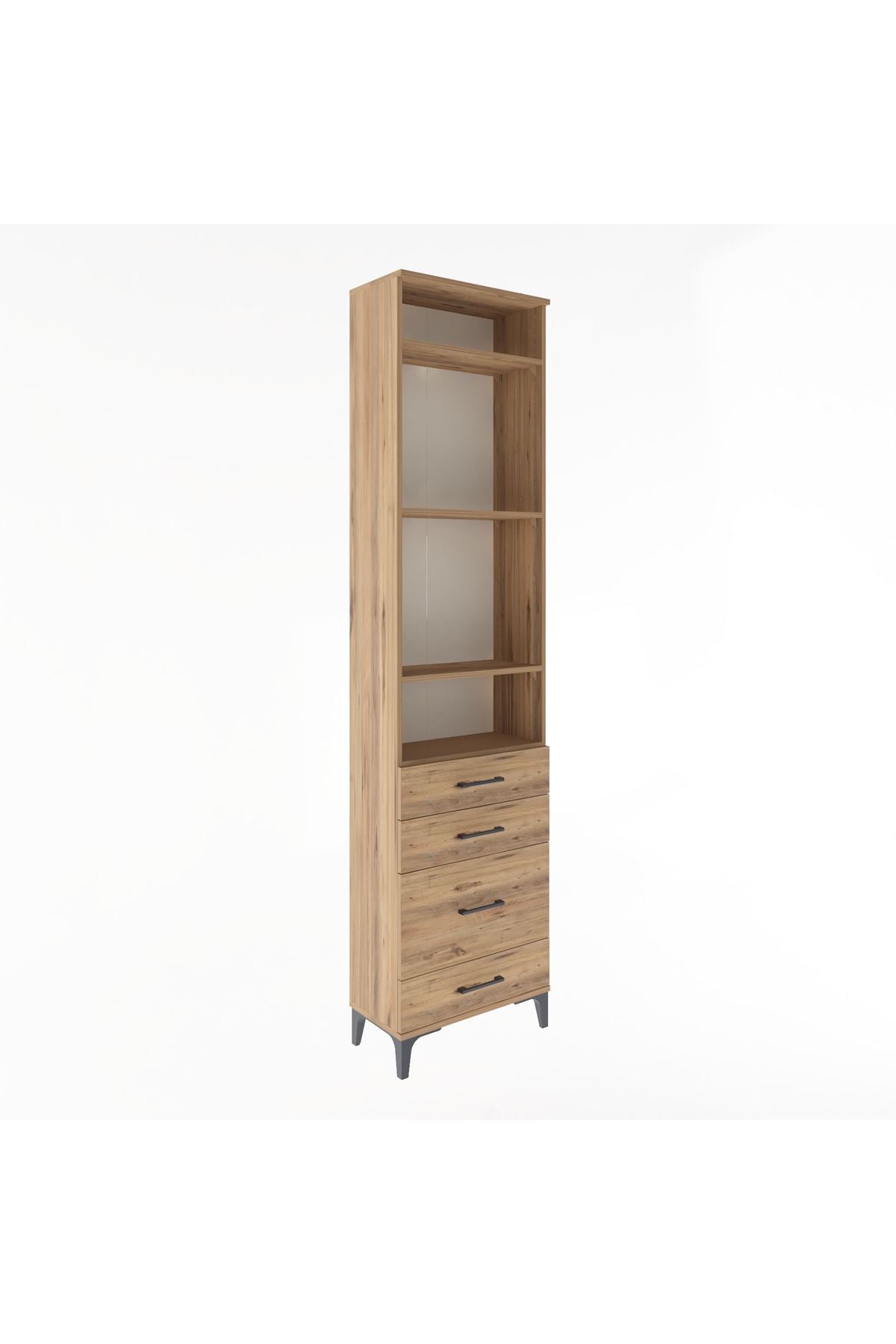 Arges Dolap 4 Raflı 4 Çekmeceli 60x30x243 Çam-Çam