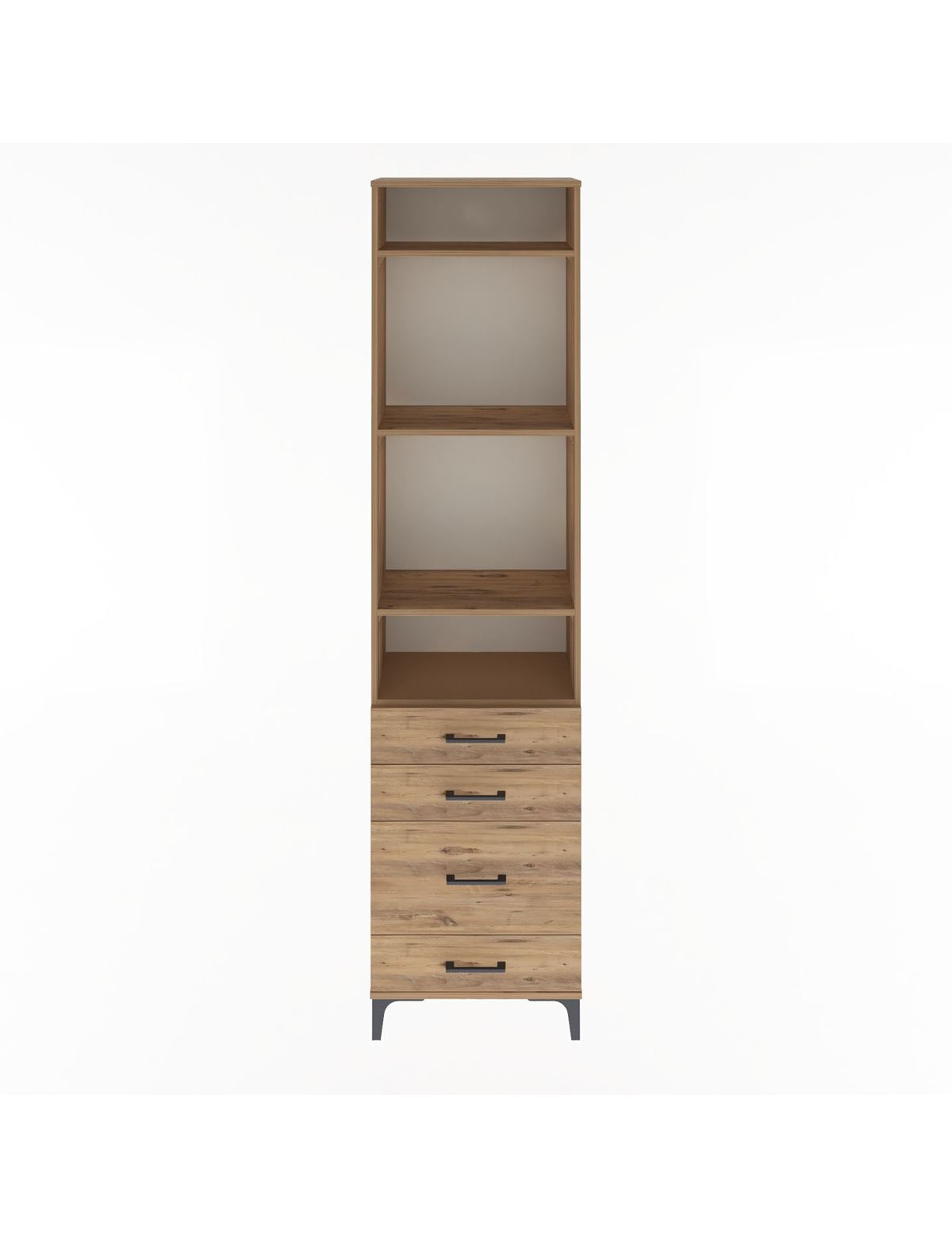 Arges Dolap 4 Raflı 4 Çekmeceli 60x30x243 Çam-Çam