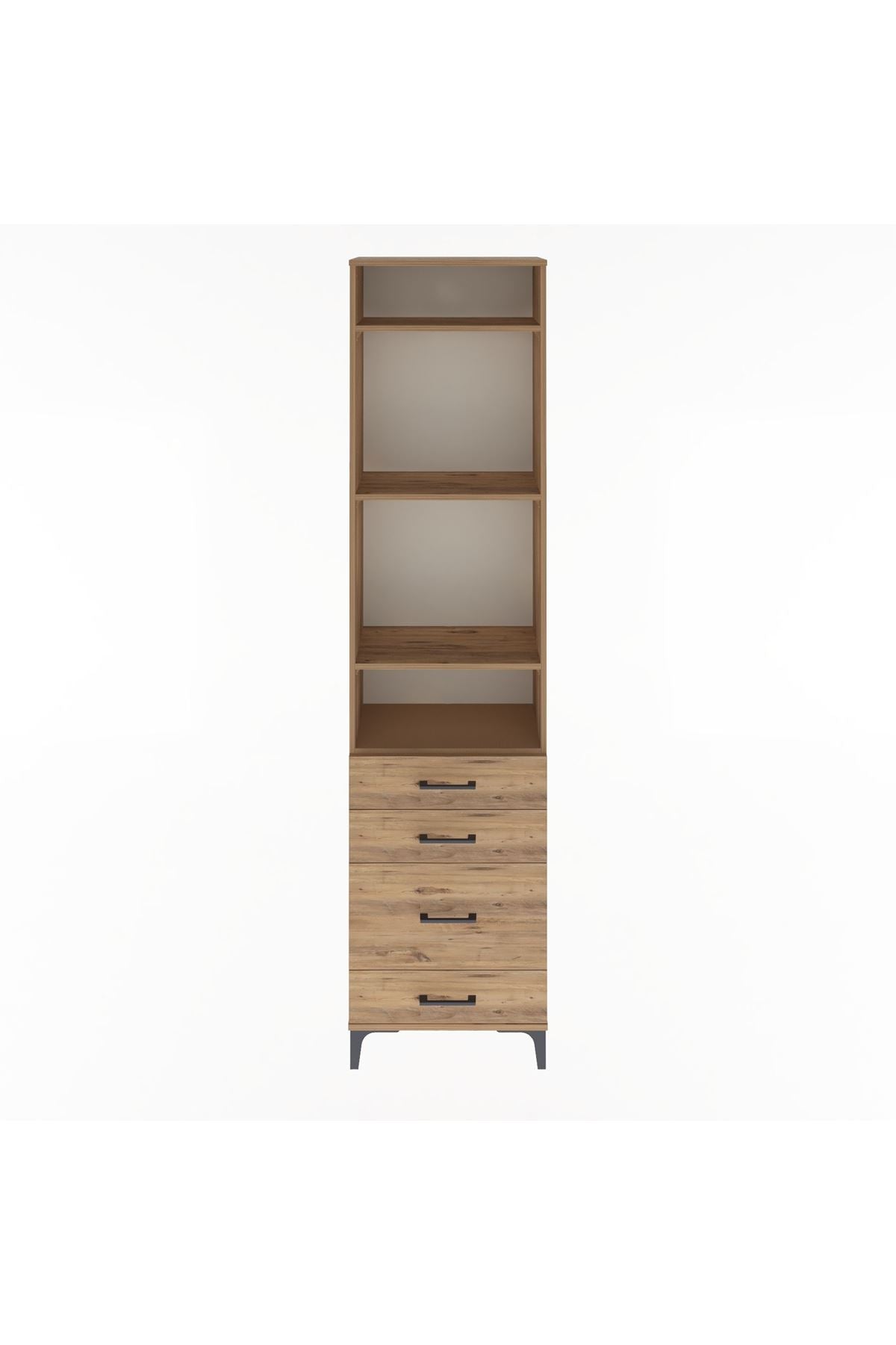 Arges Dolap 4 Raflı 4 Çekmeceli 60x30x243 Çam-Çam