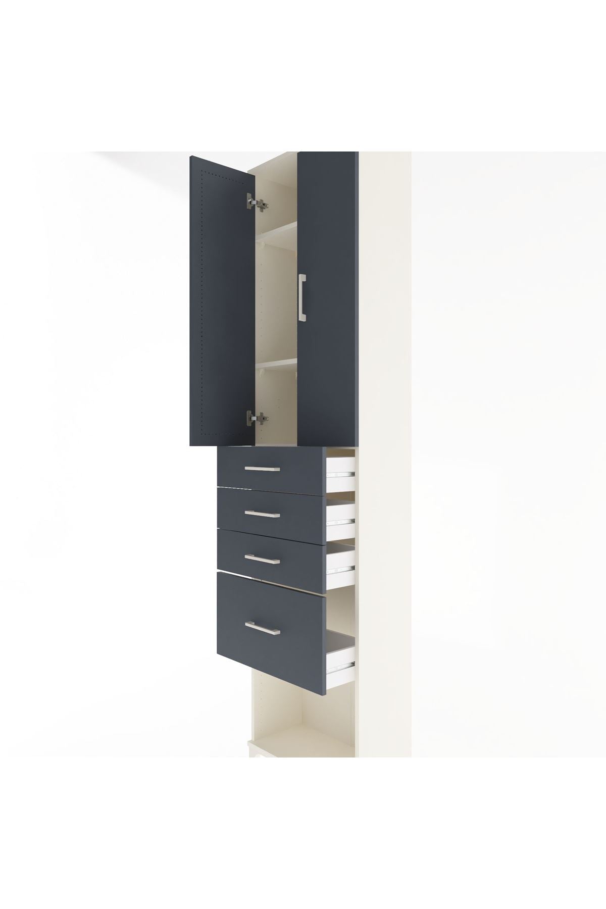 Arges Dolap 3 Raflı 4 Çekmeceli 2 Kapaklı 60x30x243 Aytaşı-Antrasit