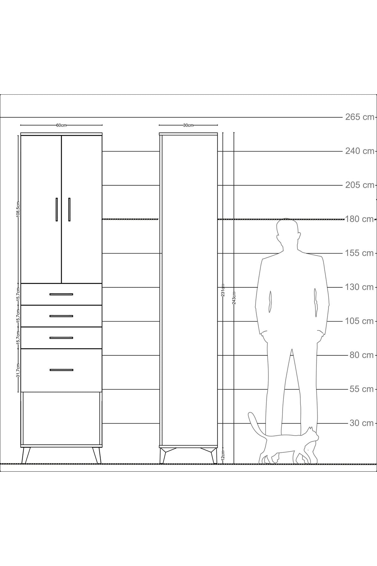 Arges Dolap 3 Raflı 4 Çekmeceli 2 Kapaklı 60x30x243 - S32M025V2A