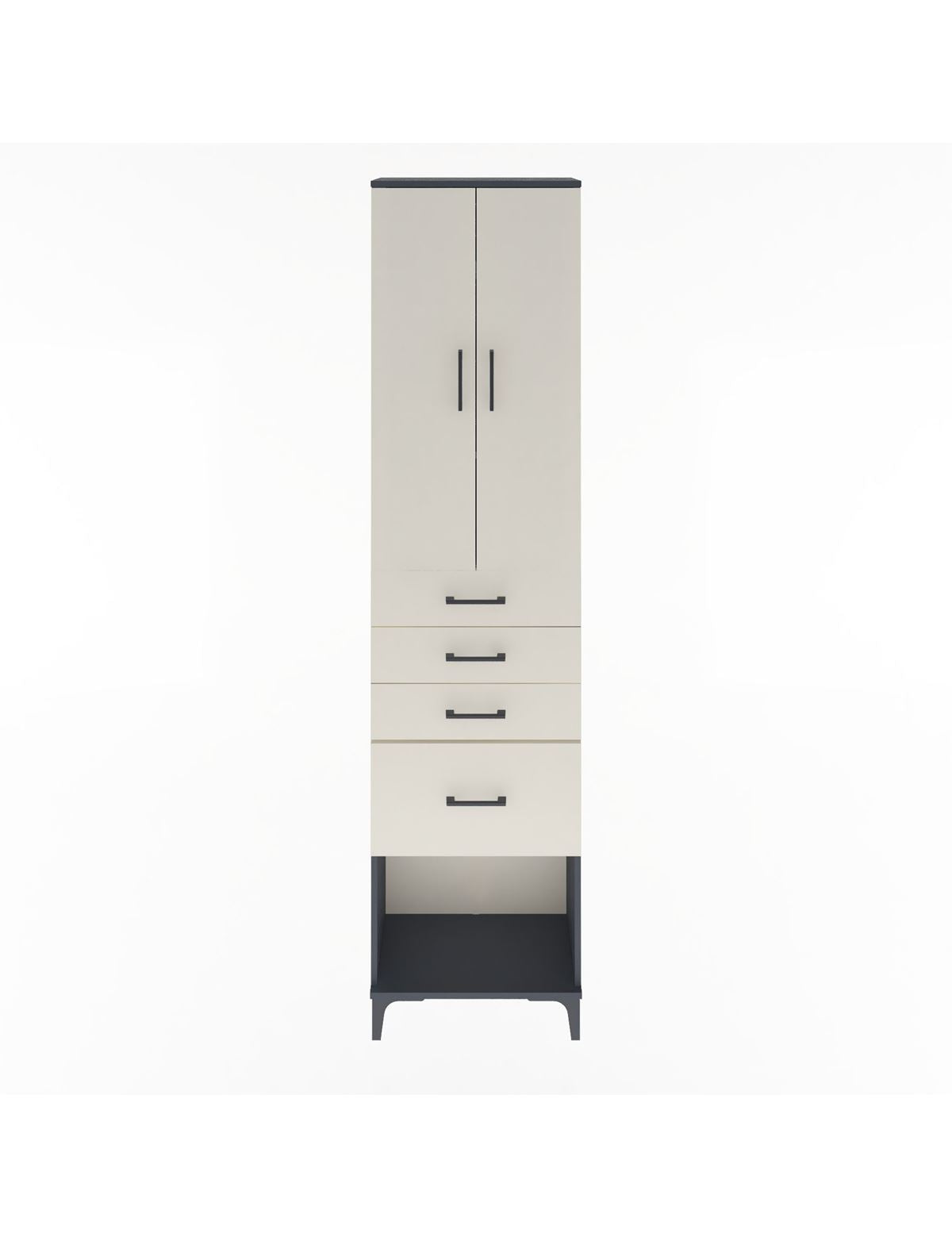 Arges Dolap 3 Raflı 4 Çekmeceli 2 Kapaklı 60x30x243 Antrasit-Aytaşı