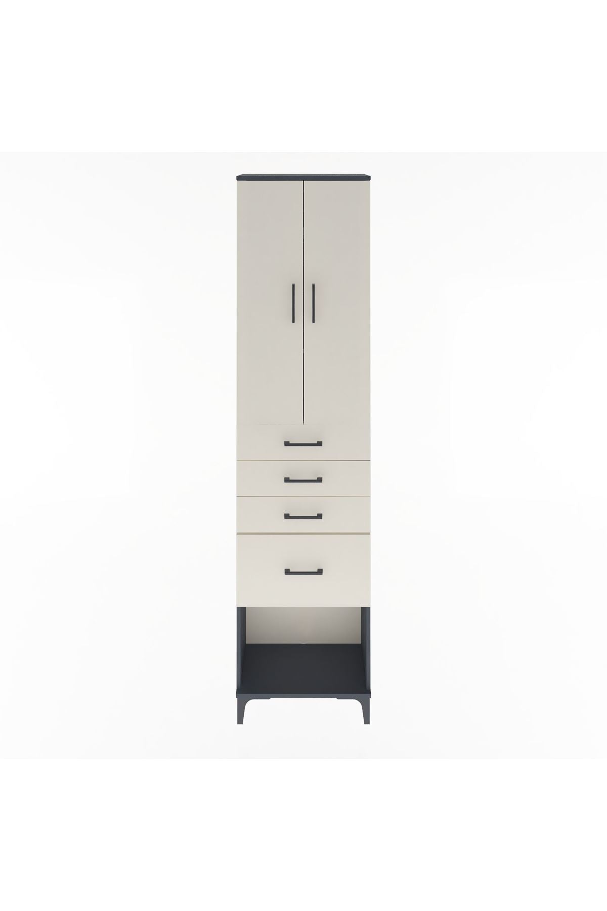 Arges Dolap 3 Raflı 4 Çekmeceli 2 Kapaklı 60x30x243 Antrasit-Aytaşı