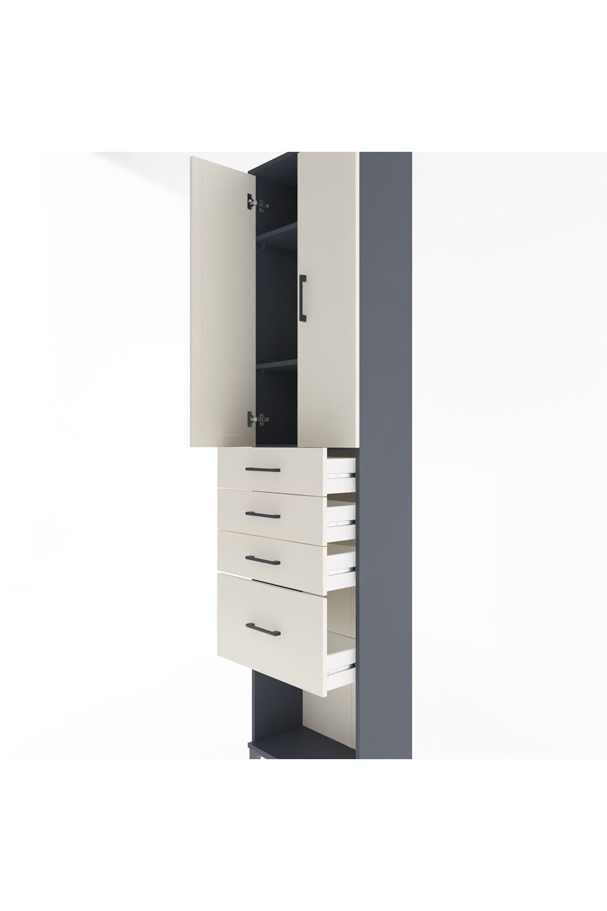 Arges Dolap 3 Raflı 4 Çekmeceli 2 Kapaklı 60x30x243 Antrasit-Aytaşı