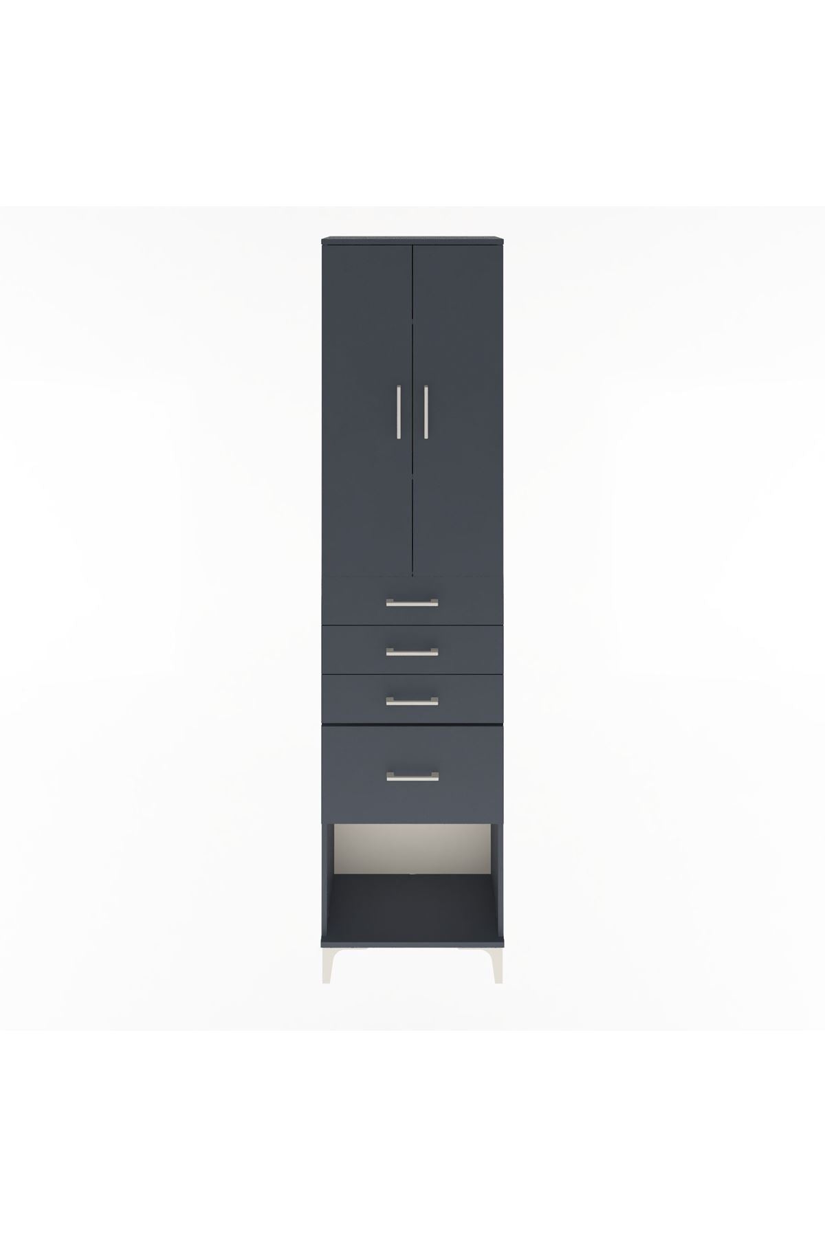 Arges Dolap 3 Raflı 4 Çekmeceli 2 Kapaklı 60x30x243 Antrasit-Antrasit