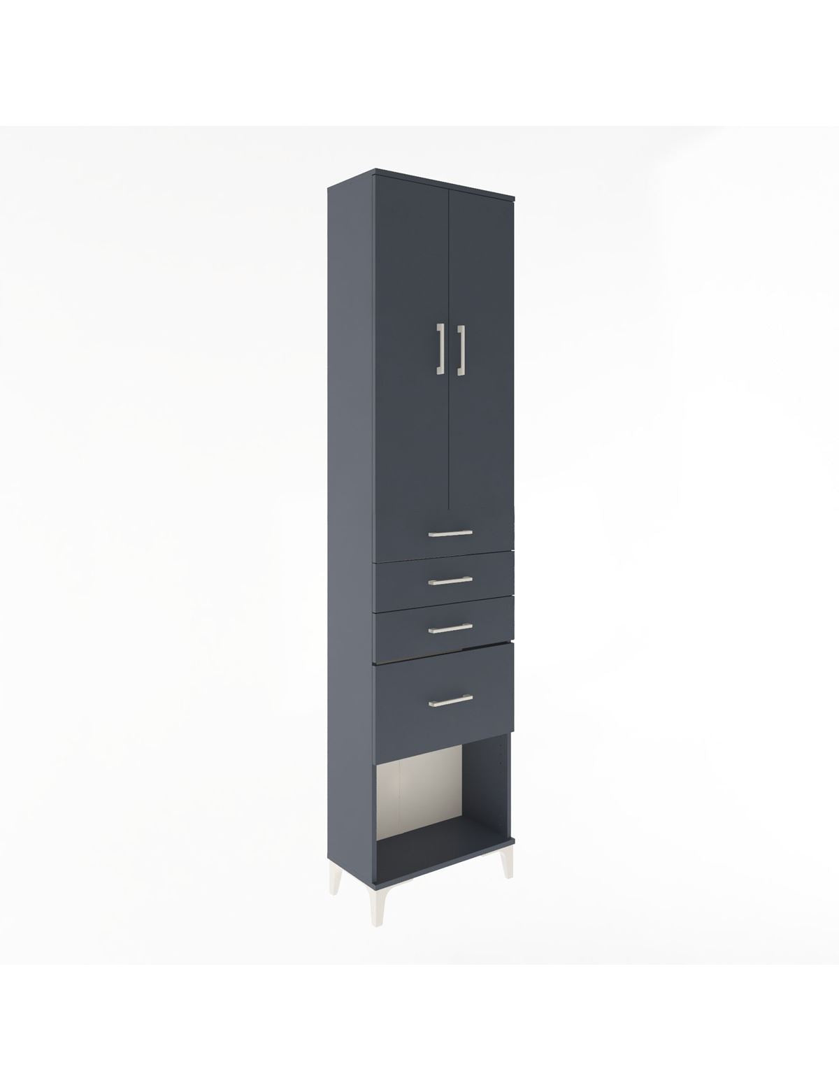 Arges Dolap 3 Raflı 4 Çekmeceli 2 Kapaklı 60x30x243 Antrasit-Antrasit