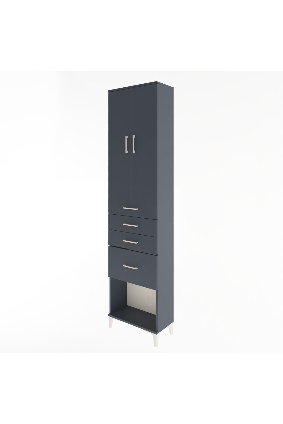 Arges Dolap 3 Raflı 4 Çekmeceli 2 Kapaklı 60x30x243 Antrasit-Antrasit