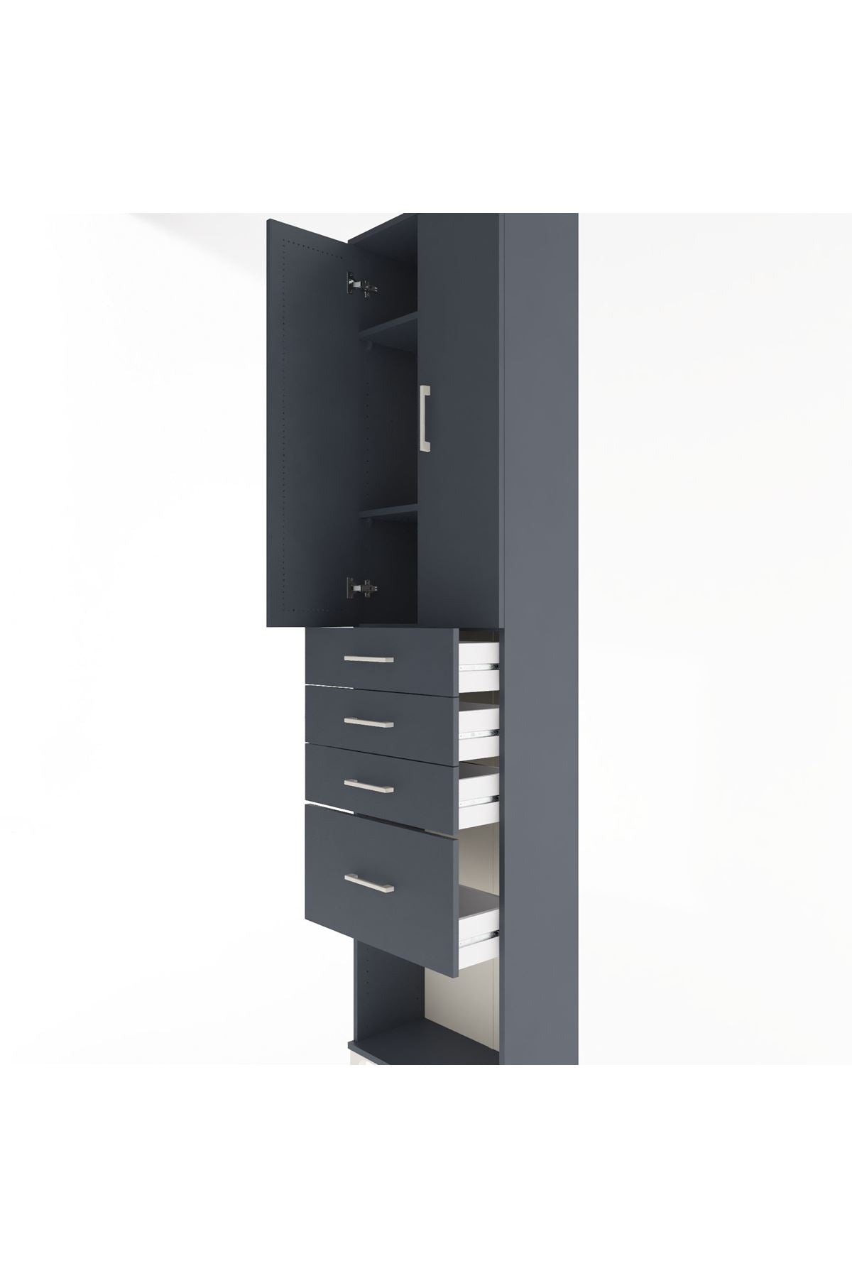 Arges Dolap 3 Raflı 4 Çekmeceli 2 Kapaklı 60x30x243 Antrasit-Antrasit