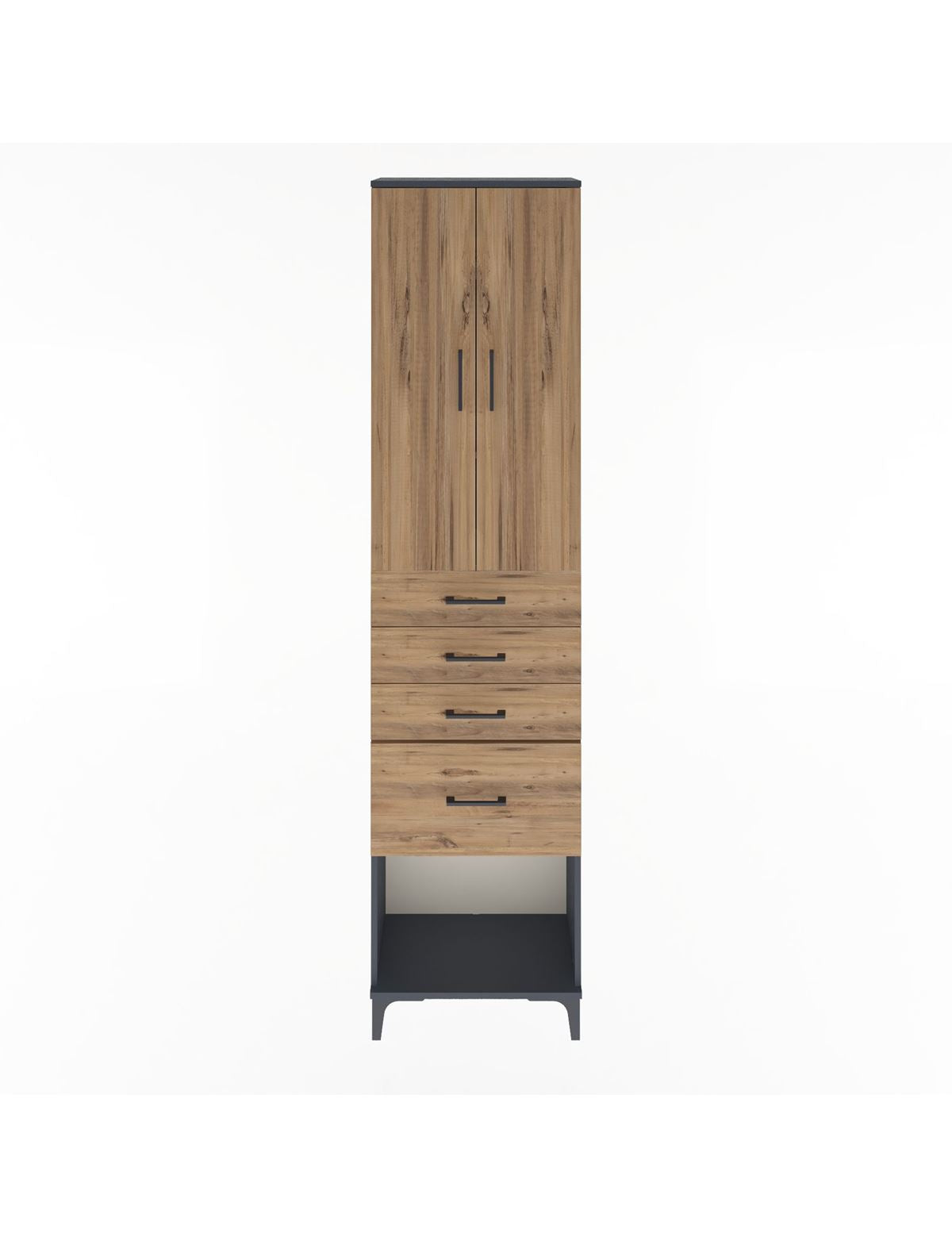 Arges Dolap 3 Raflı 4 Çekmeceli 2 Kapaklı 60x30x243 Antrasit-Çam