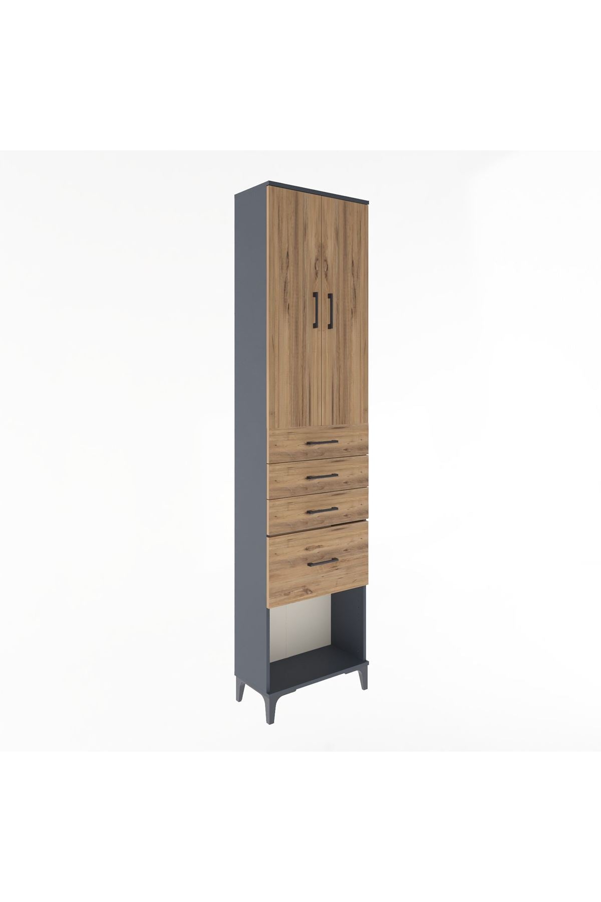 Arges Dolap 3 Raflı 4 Çekmeceli 2 Kapaklı 60x30x243 Antrasit-Çam